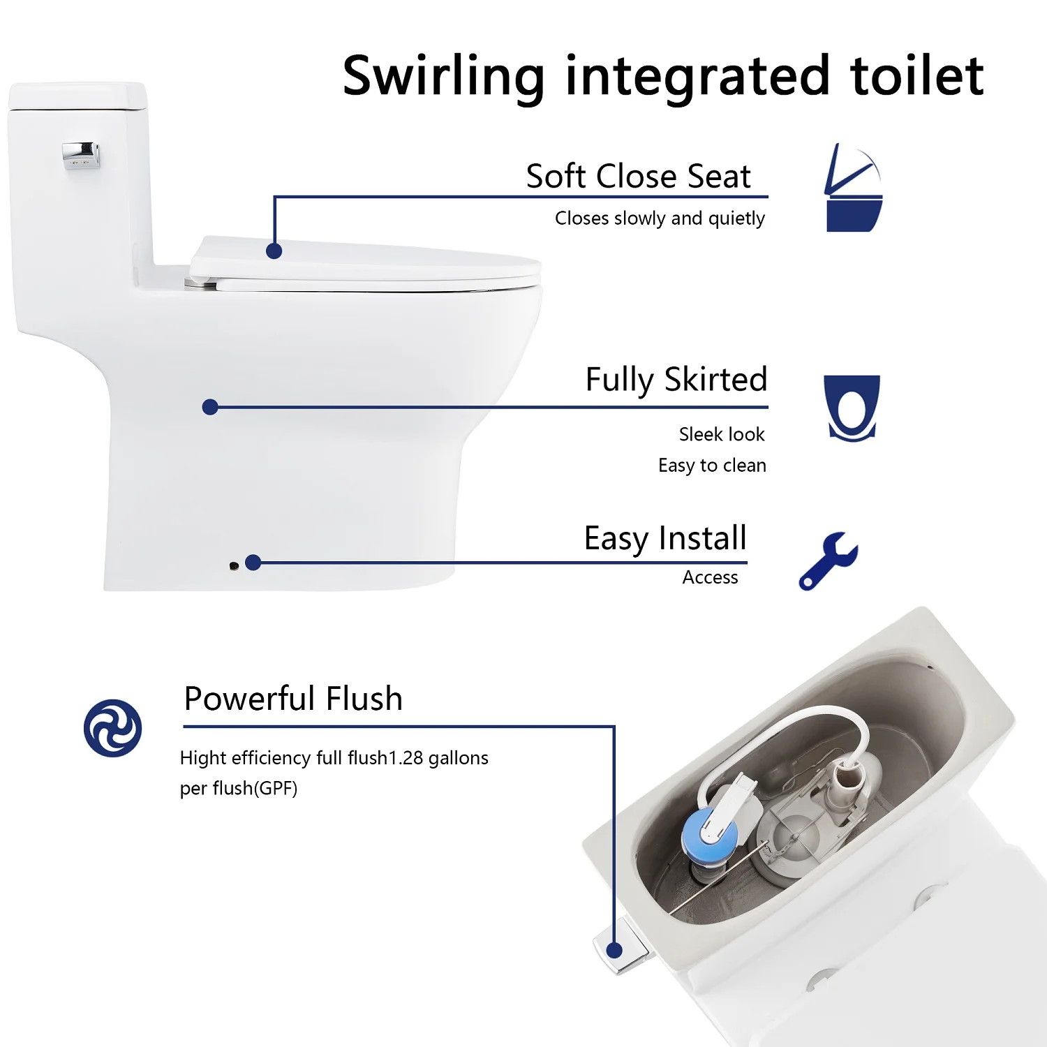 DeerValley DV-1F52626W ADA One-Piece Toilet Left Handle 1.28 GPF Water Efficient Elongated Comfort Seat Height - Image 10