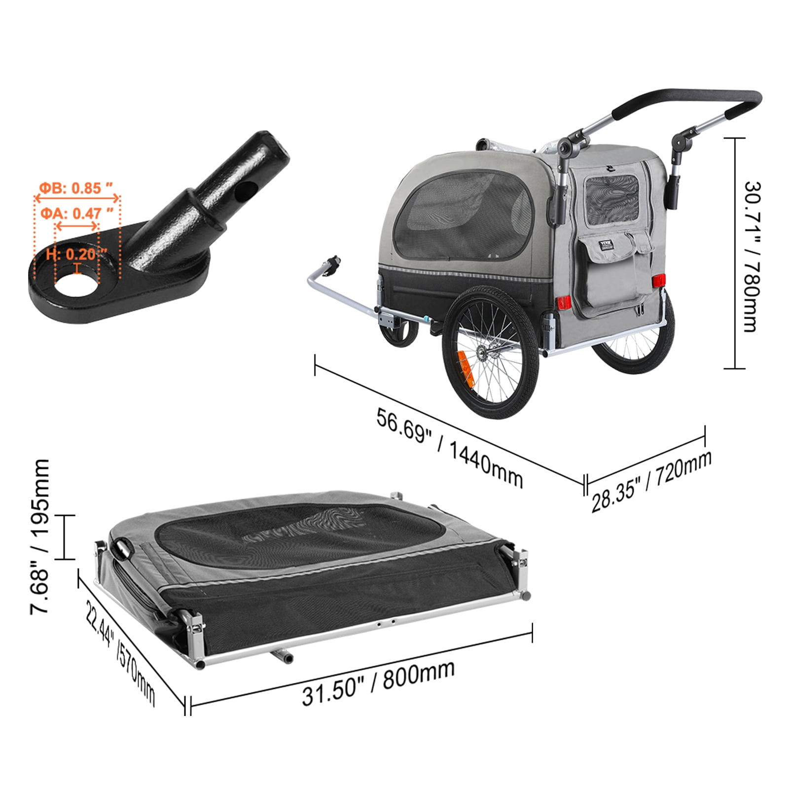 KFFKFF Pet Bicycle Trailer & Stroller Dog Cat Bike Carrier 88 lbs Water Resistant - Image 5