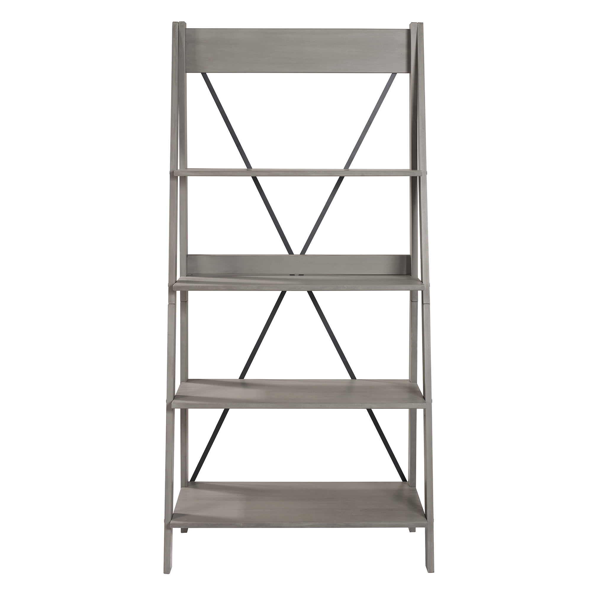 Frankie 68" Solid Wood Ladder Bookcase with 4-Fixed Shelves in Gray - Image 11