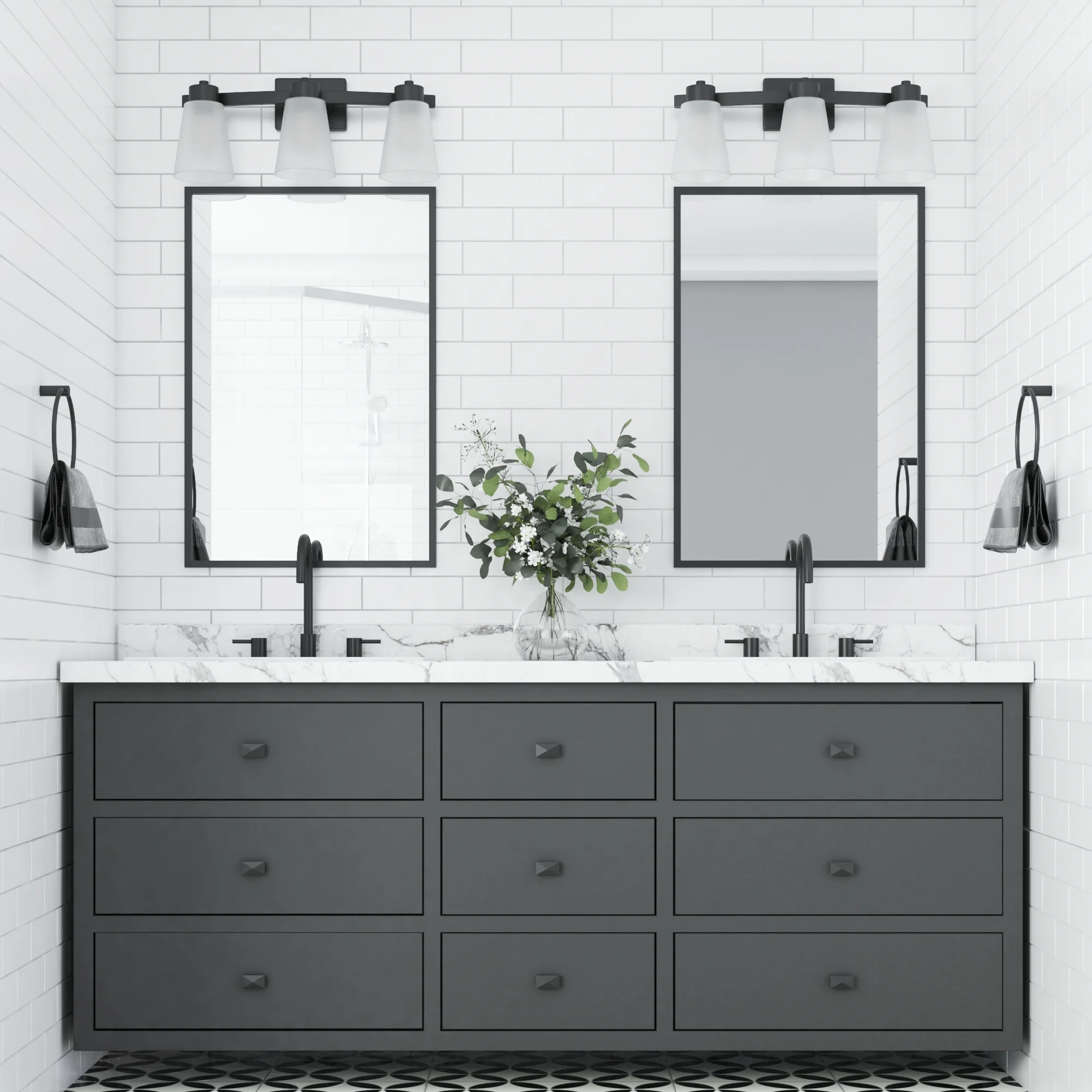 Prominence Home Fairendale 3-Light Matte Black Bathroom Vanity Light with Frosted Glass Shade - Image 2