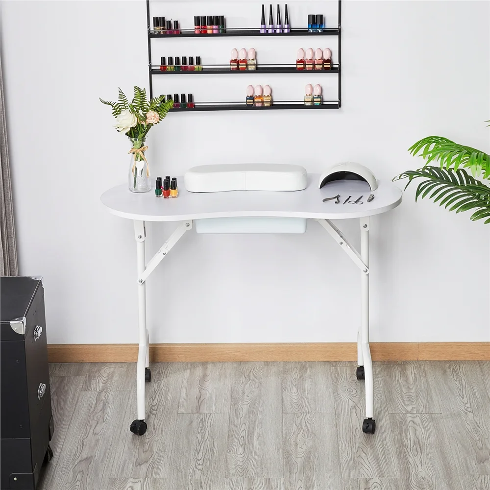 Alden Design Portable Foldable Manicure Table Nail Beautician Desk White - Image 8