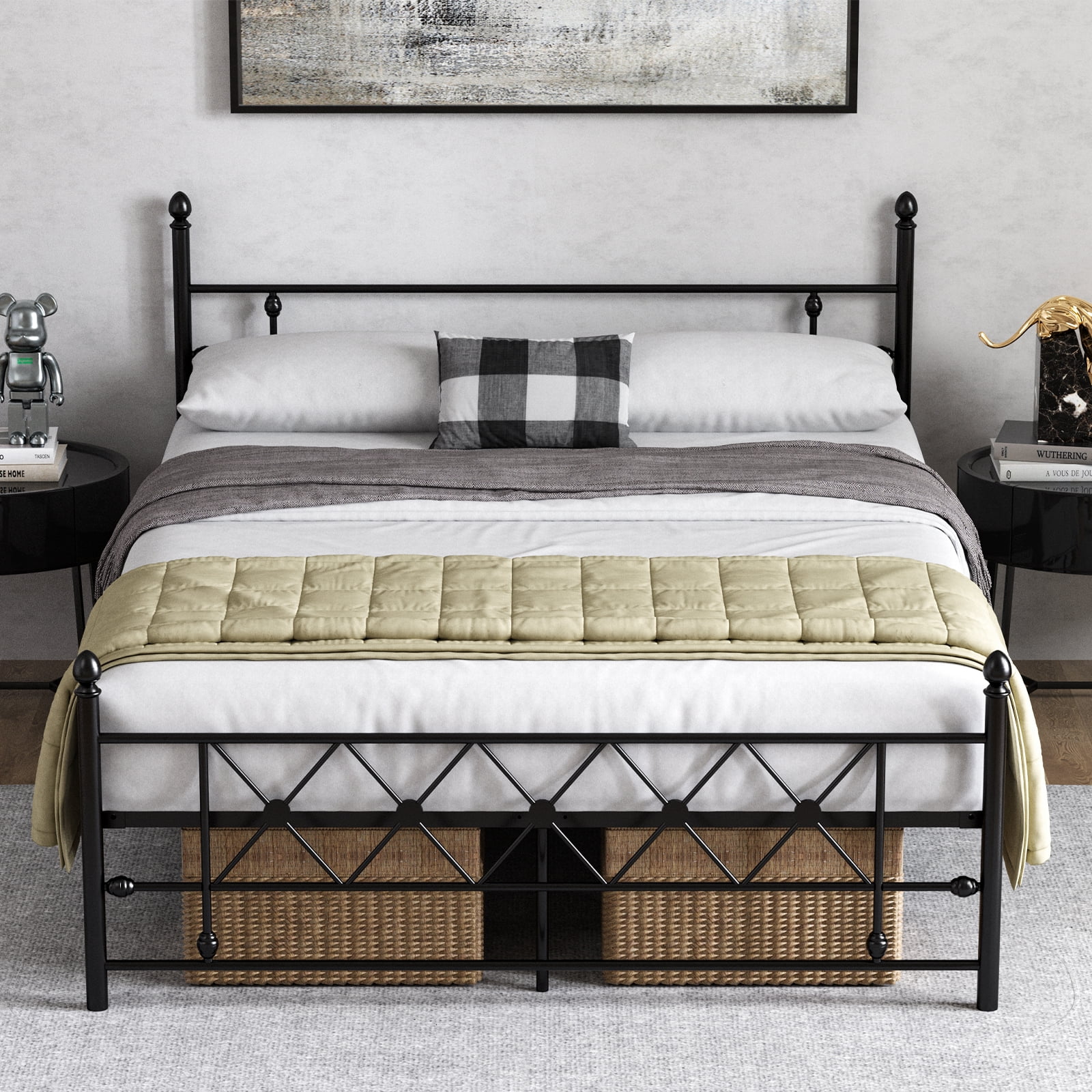 HOMWOO Queen Size Metal Platform Bed Frame with Headboard & Footboard, No Box Spring Required, Under Bed Storage, Heavy Duty Mattress Foundation, Noise Free, Black - Image 6