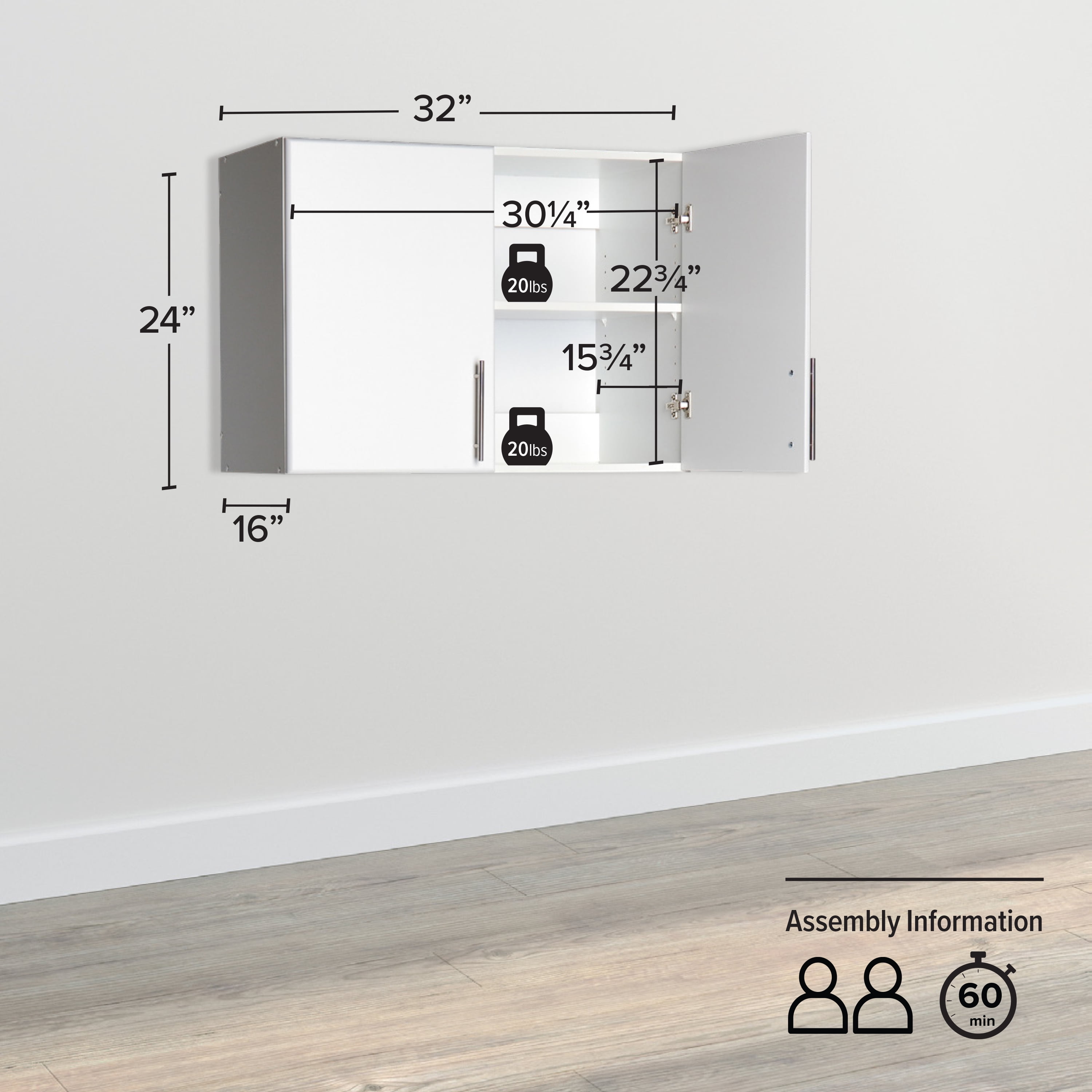Prepac Elite 32 in. W x 24 in. H x 16 in. D Stackable Wall Cabinet, White - Image 2