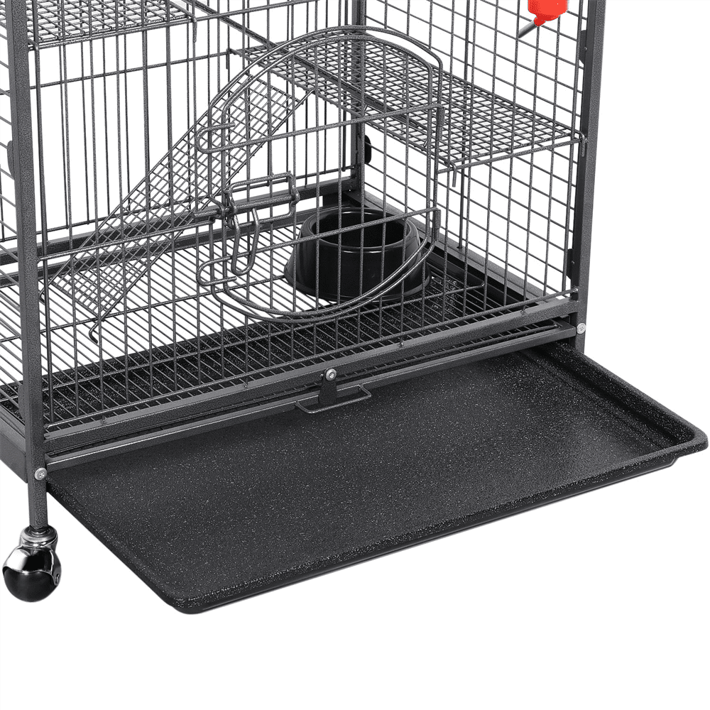 Alden Design 37"H Metal 4-Tier Rolling Small Animal Cage with Pet Bowl, Black - Image 2