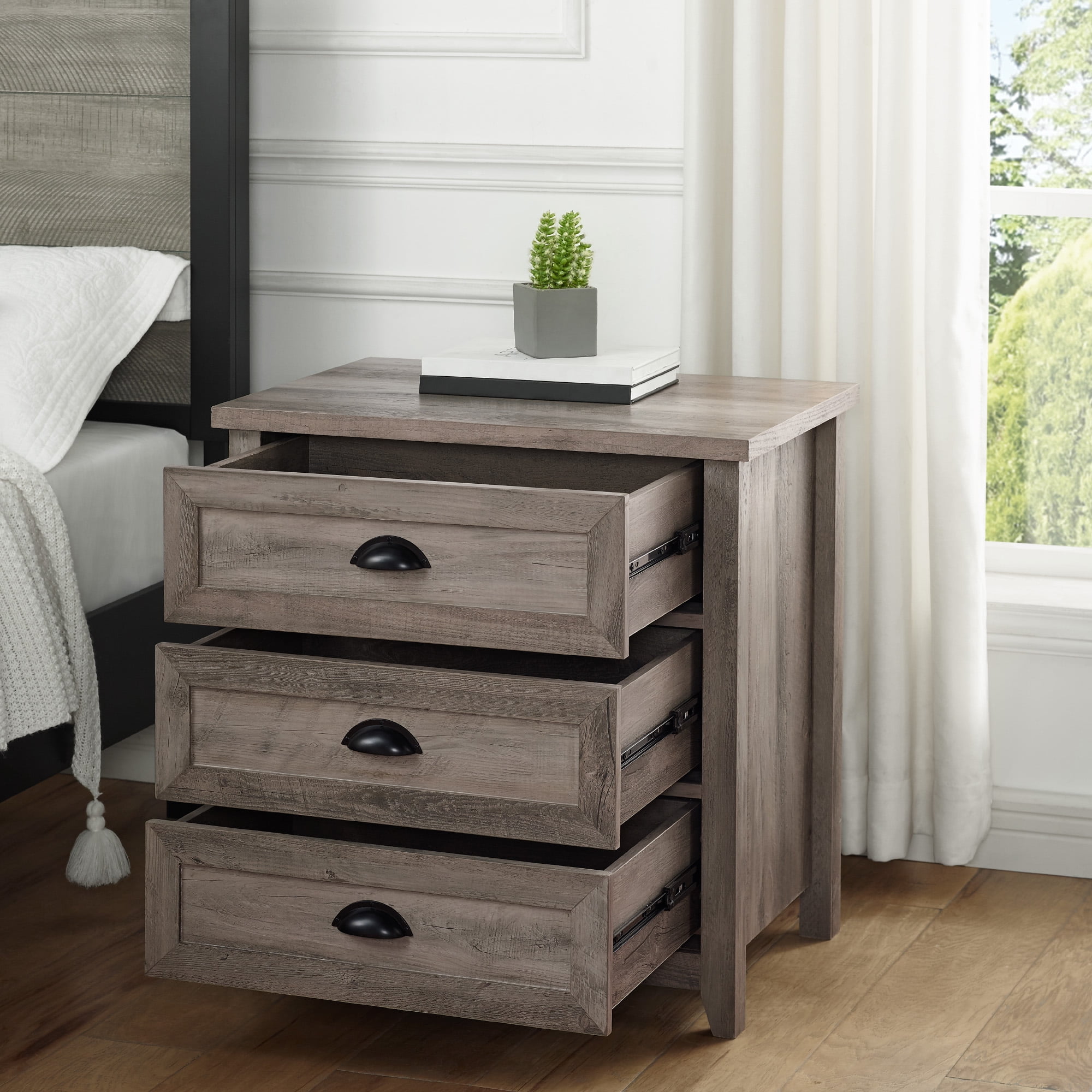 Walker Edison Farmhouse 3 Drawer Nightstand, Grey Wash - Image 4