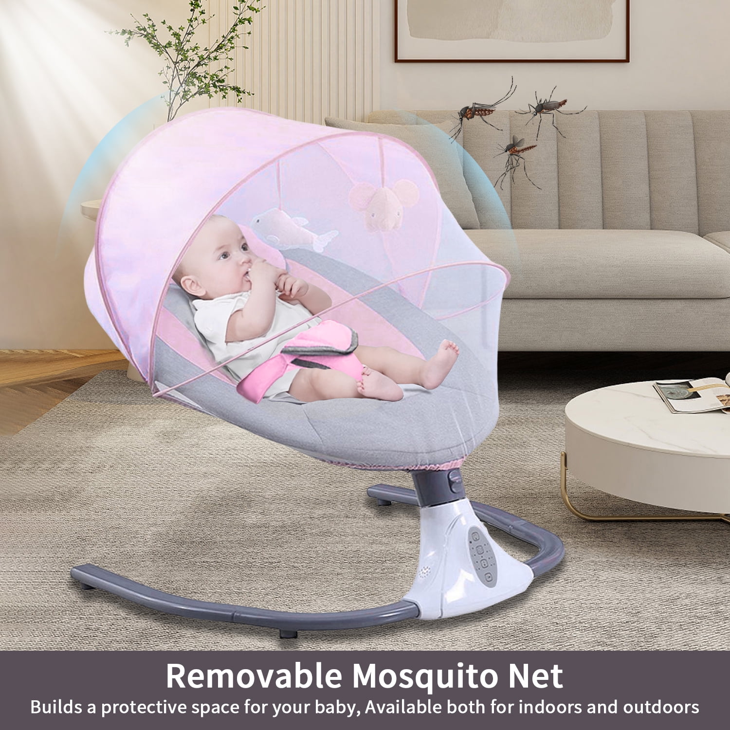 Hurber Electric Baby Swing, Infant Bouncer Chair with Remote Control, Bluetooth Music, 12 Lullabies, 4 Speeds, 4 Timing Set, Unisex, Pink - Image 4