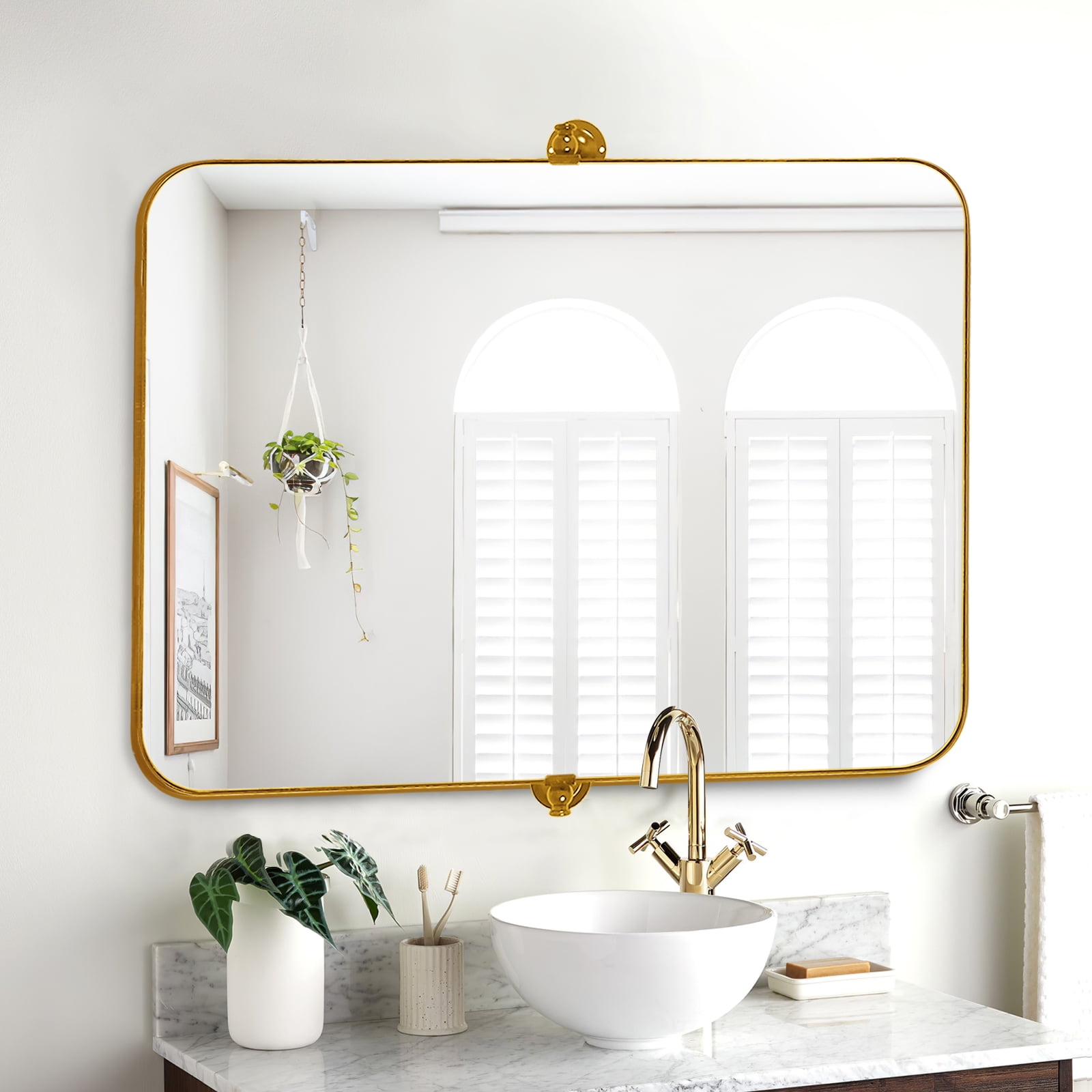 Arched Wall Mirror Arch Small Mirror Round Corner Mirror Wall Mirror 36"x24",Gold,Iron - Image 4