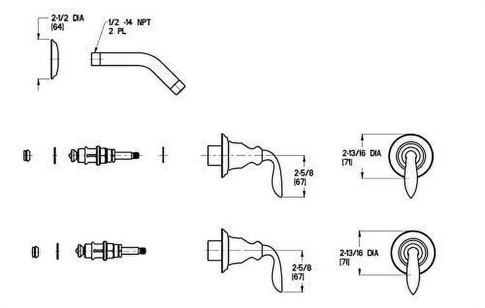 Avalon 3-Handle Tub & Shower Faucet with Metal Lever Handles in Brushed Nickel - Image 2