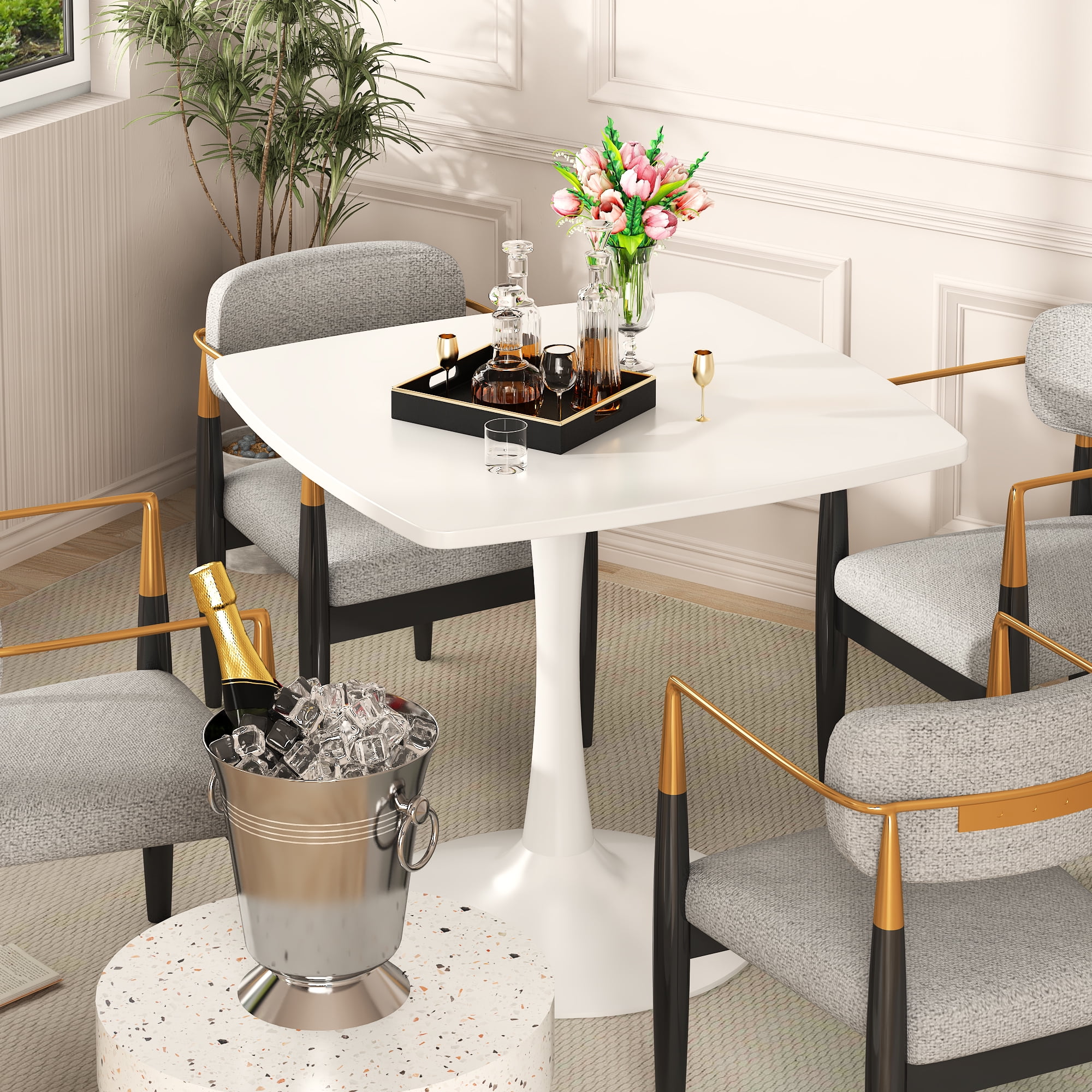 LTTROMAT White Square Dining Table, Mid-Century Modern Tulip Pedestal Dining Table, Kitchen and Living Room Table for Small Spaces - Image 5