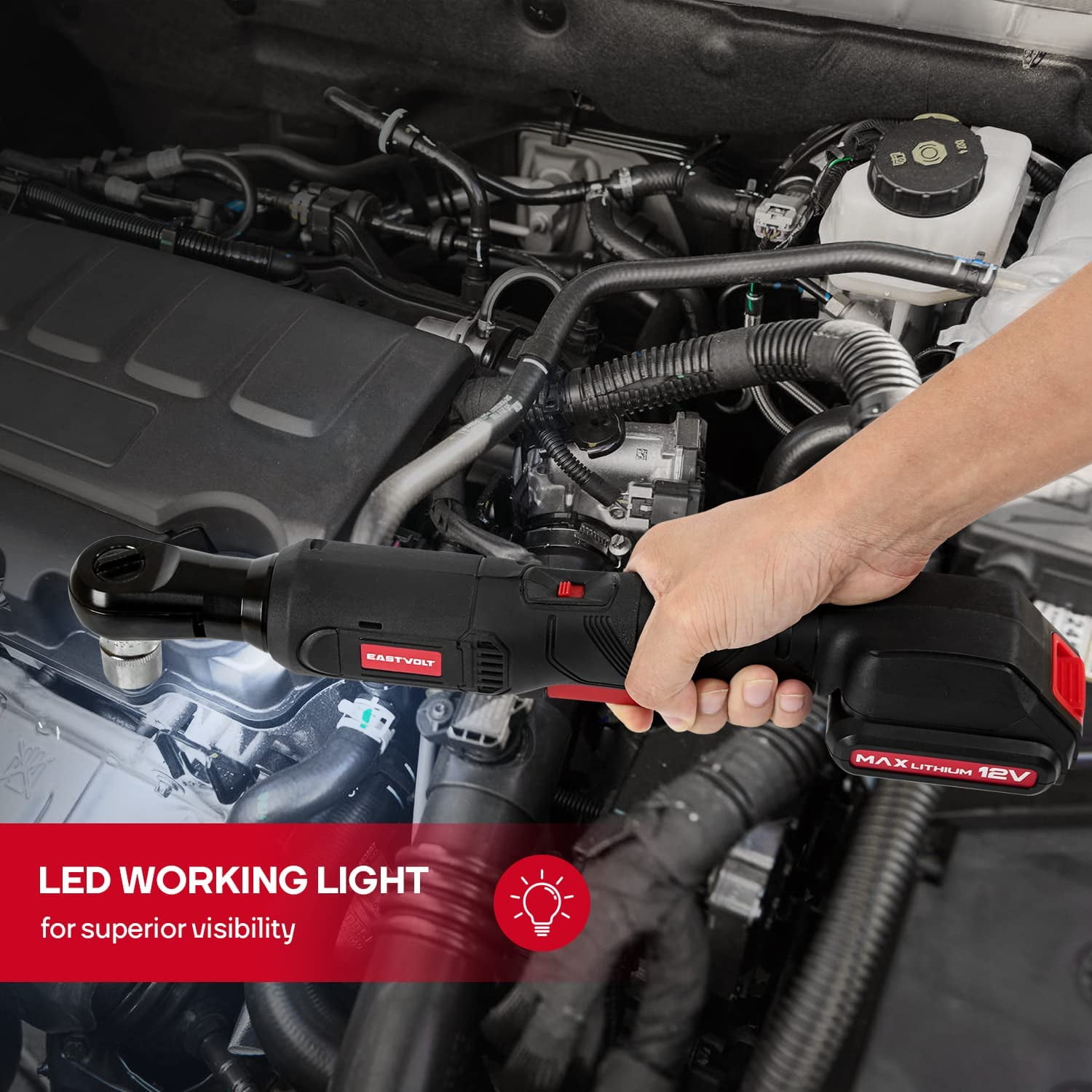 Eastvolt EVRW1202B, 3/8" Cordless Electric Ratchet Socket Wrench & Set, 14 Pieces - Image 4