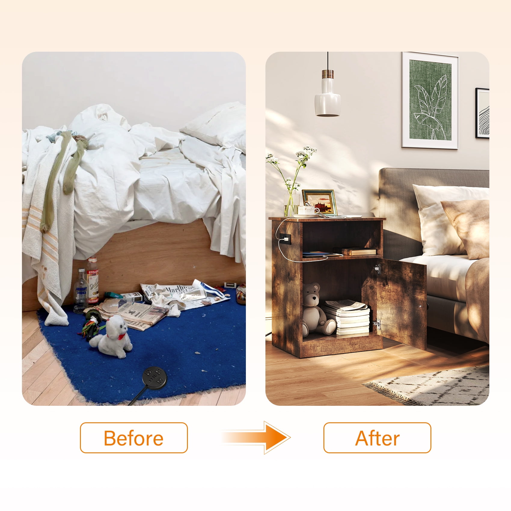 TC-HOMENY Nightstand with Charging Station Modern End Side Table with Storage Cabinet & USB Ports & Power Outlets for Bedroom Living Room - Image 10