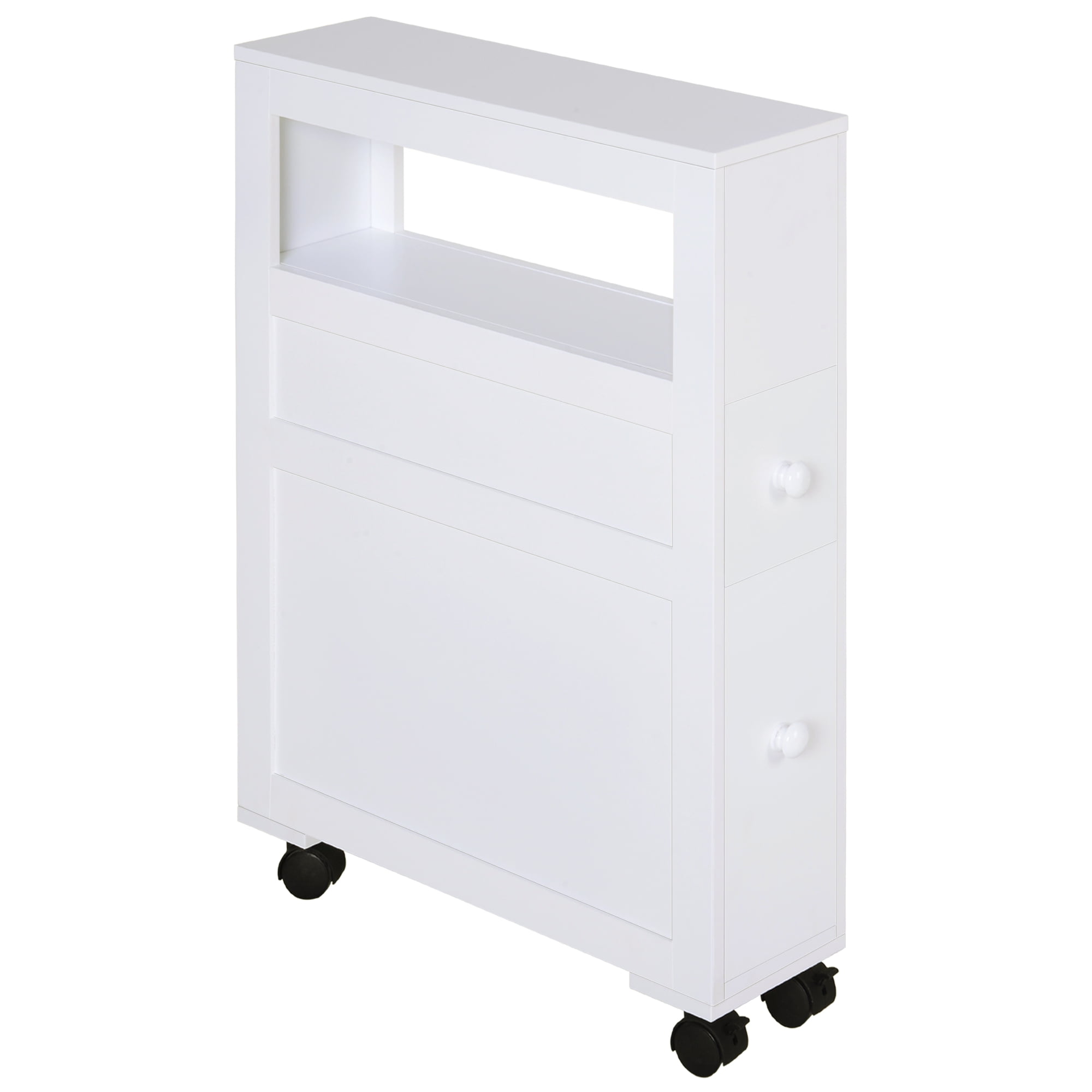 HOMCOM 6.25" x 20.5" x 28.25" Wood Rolling Narrow Bathroom Side Storage Cabinet - White - Image 5
