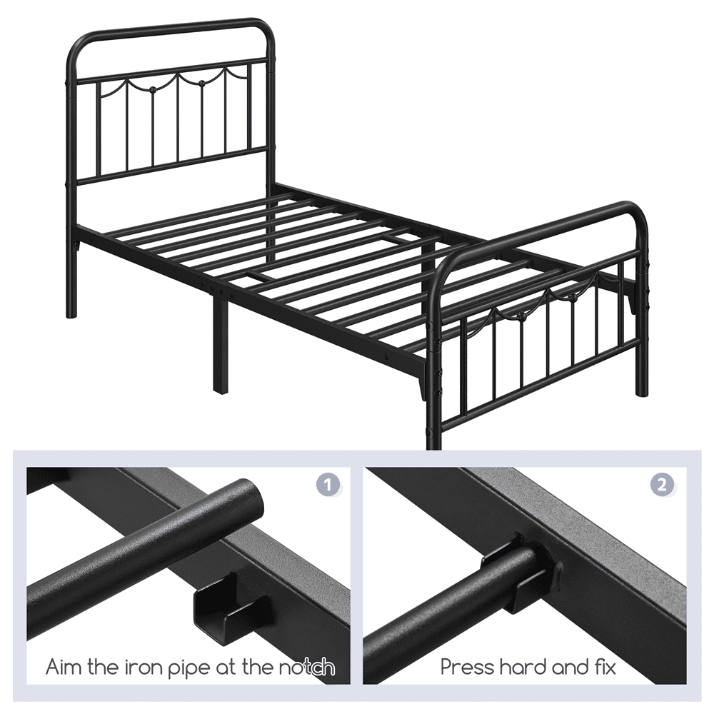 Alden Design Metal Platform Bed with Vintage Headboard and Footboard, Twin XL, Black - Image 5