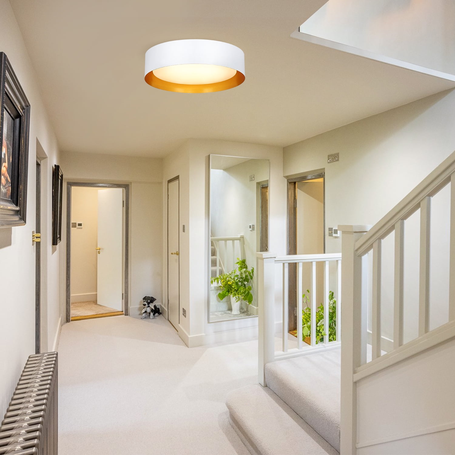 Depuley 15" 1 Light LED Flush Mount Ceiling Light Modern Dimmable Close to Ceiling Light for Living Room Bedroom Kitchen Dining, Matte White with Gold Inside, Bulb Included - Image 9