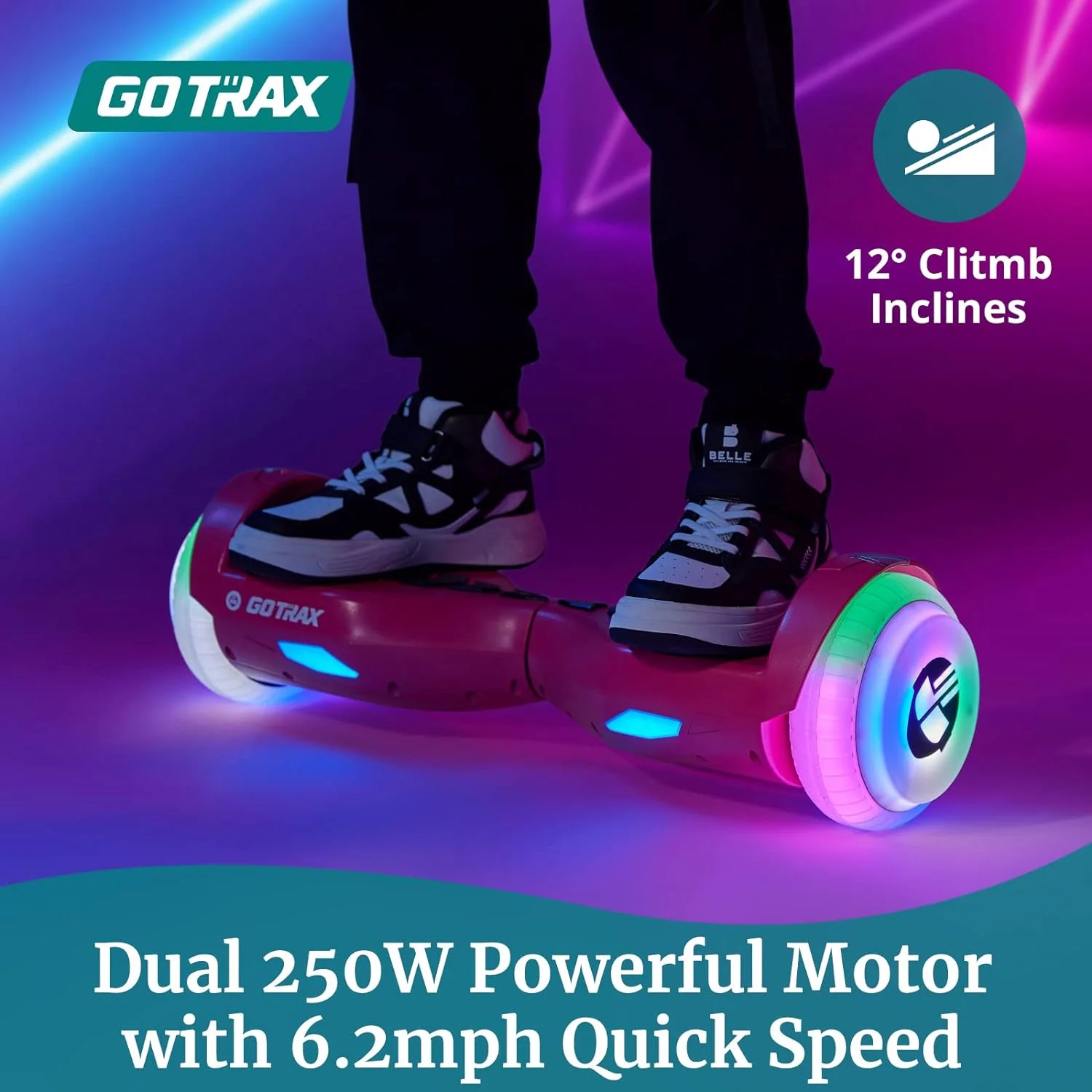 GOTRAX Pulse Lumios Hoverboard with Bluetooth Speaker and 6.5" LED Light for Kids 8+, Max 4.3 Miles & 6.2MPH, Dual 200W Motor Hoverboard, Black - Image 3