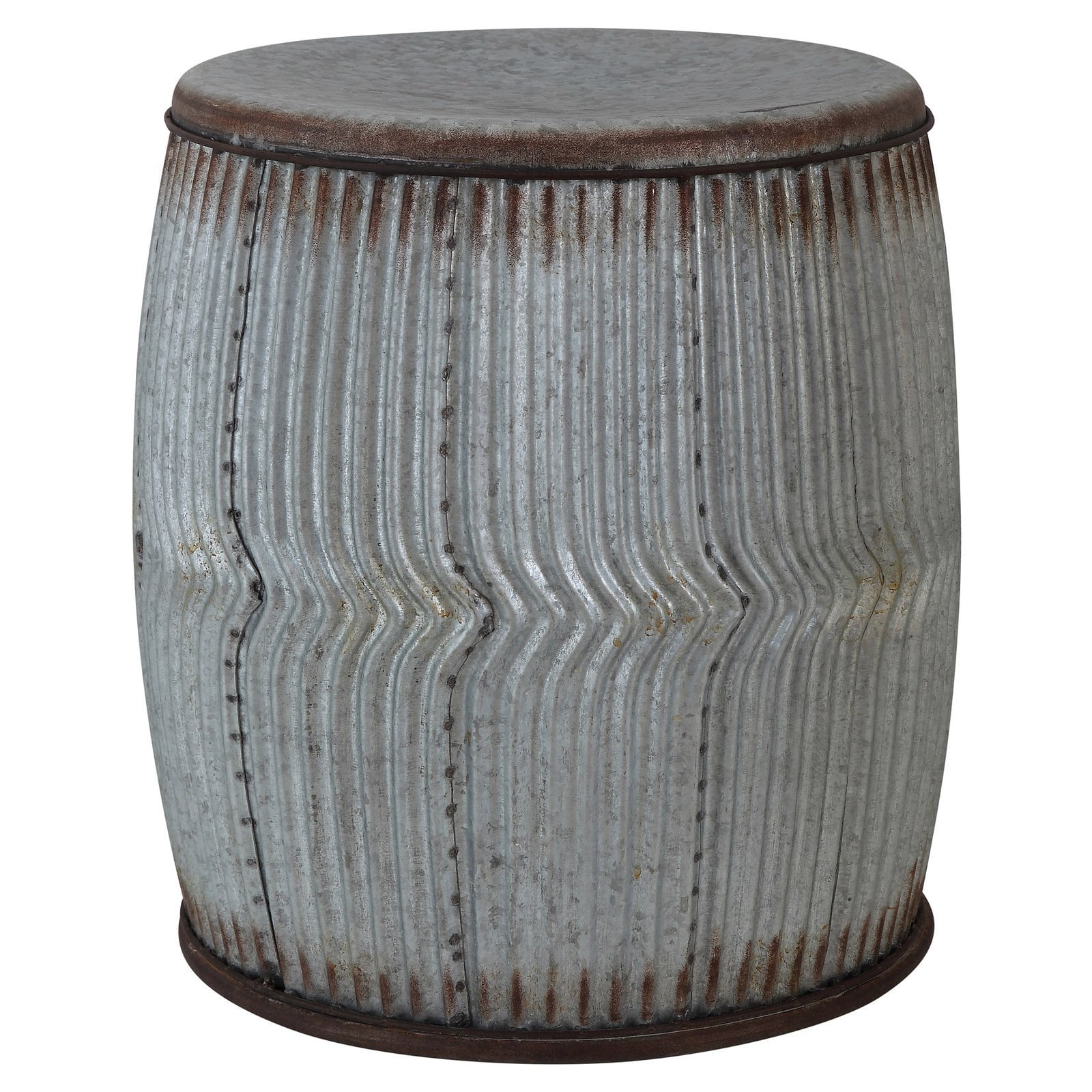 Round Metal Side Table with Rust Detail, Distressed White - Image 4