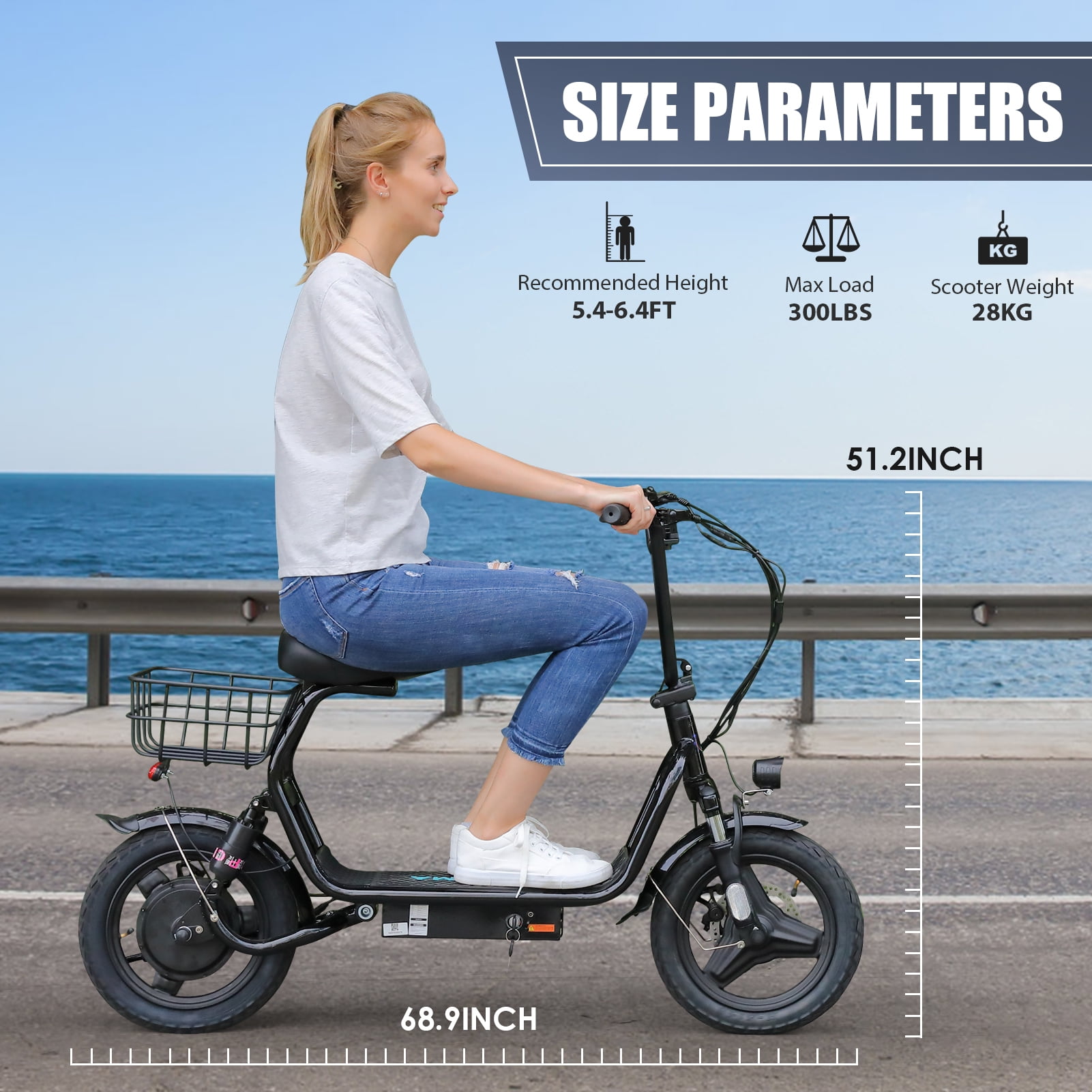 SANOPY 350W Adults Electric Scooter, 15 Miles Range 20Mph Top Speed, 36V 5.2Ah Battery Moped, Foldable Electric Scooter for Adults for Commuting with Shock Absorbing, Black - Image 6