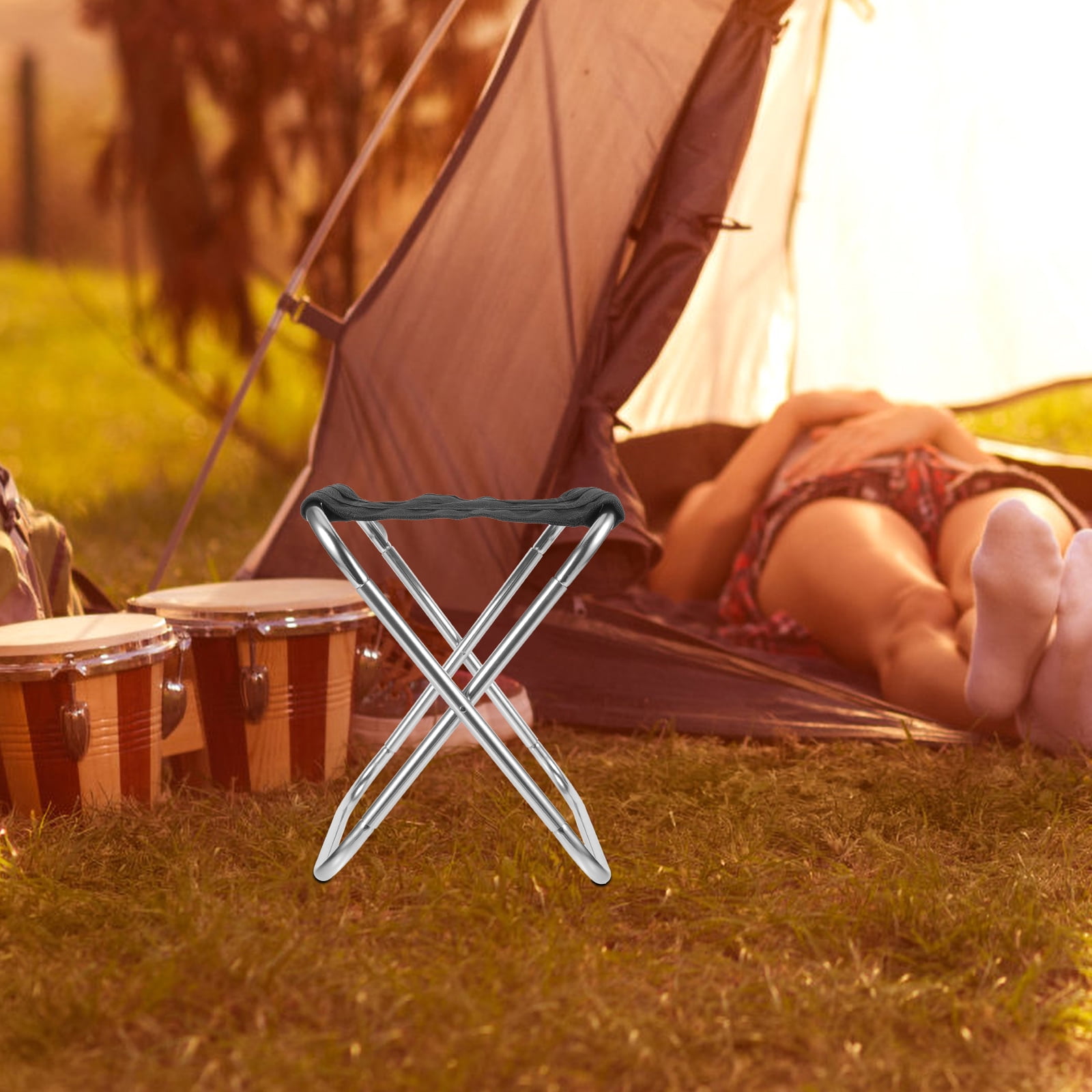 Onaparter Camping Stool Portable Folding Bench Multi-function Camping Bench Convenient Fishing Bench (Grey) - Image 3