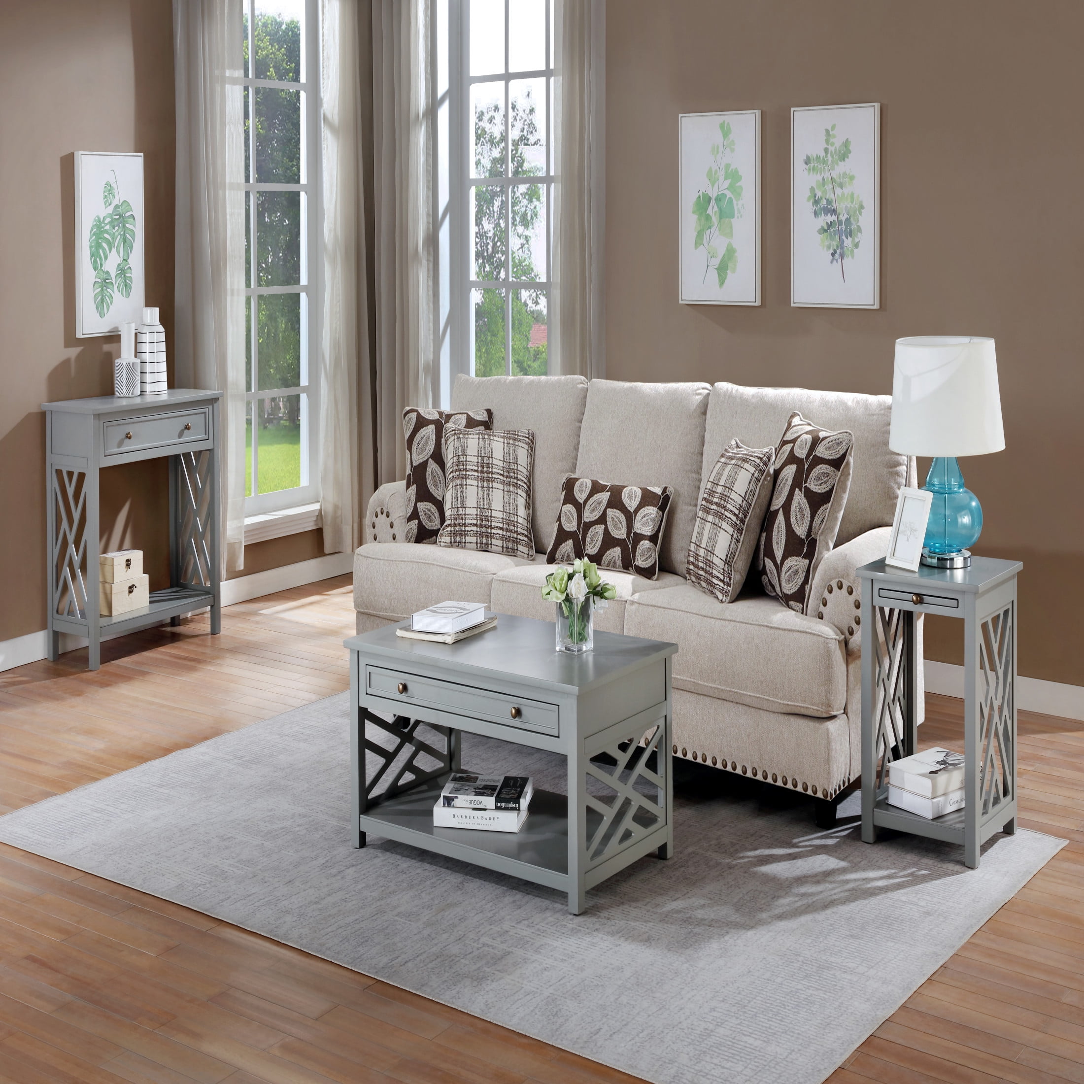 Alaterre Furniture Coventry 32" Wood Console Table with Drawer and Shelf, Gray - Image 7