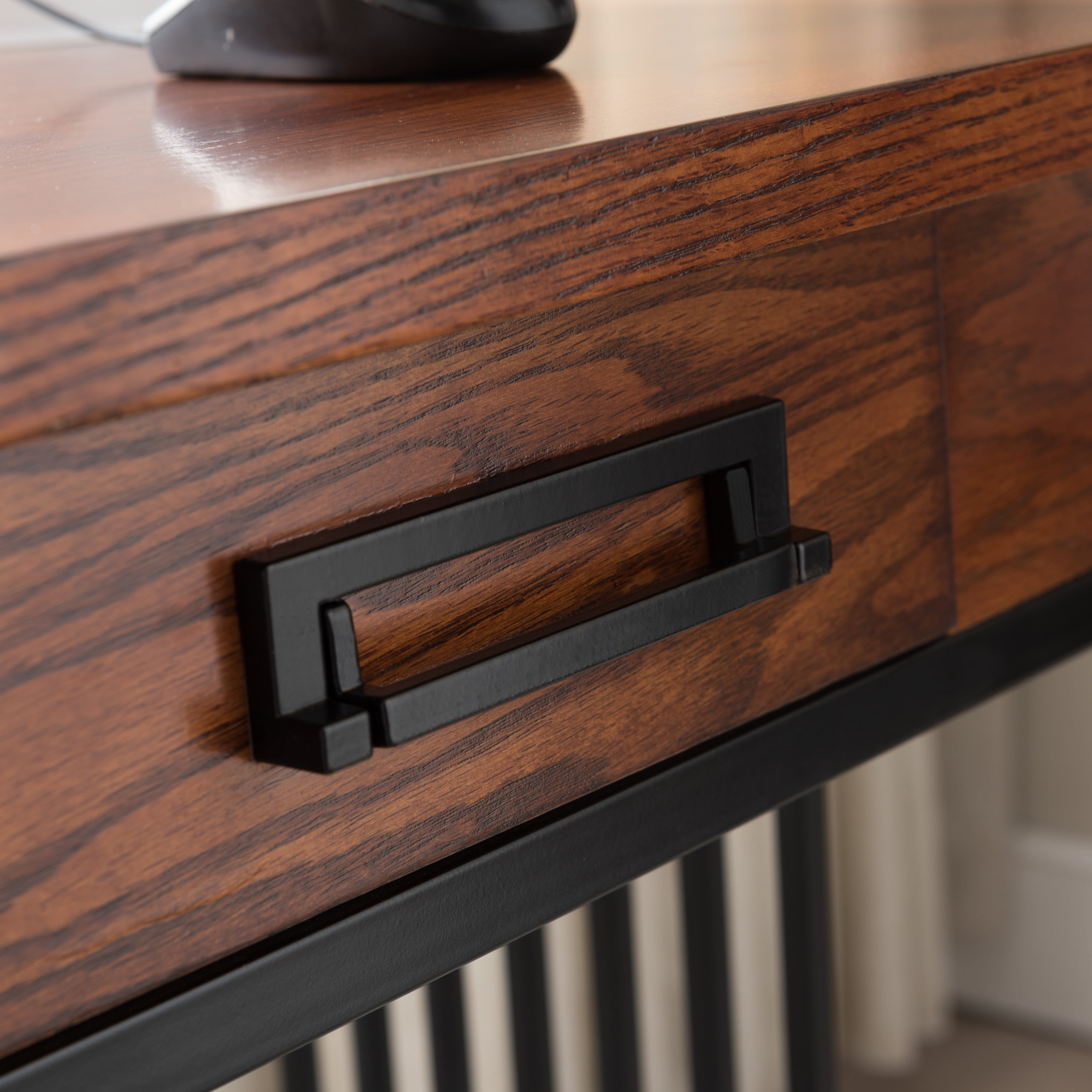 Leick Home Ironcraft Two Drawer Console Table in Mission Oak Finish - Image 11