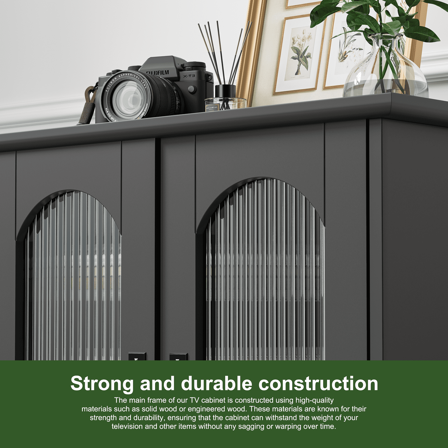 45"x26"x16" Modern Arch Glass Tv Stand for Tvs Up to 65",Black - Image 4