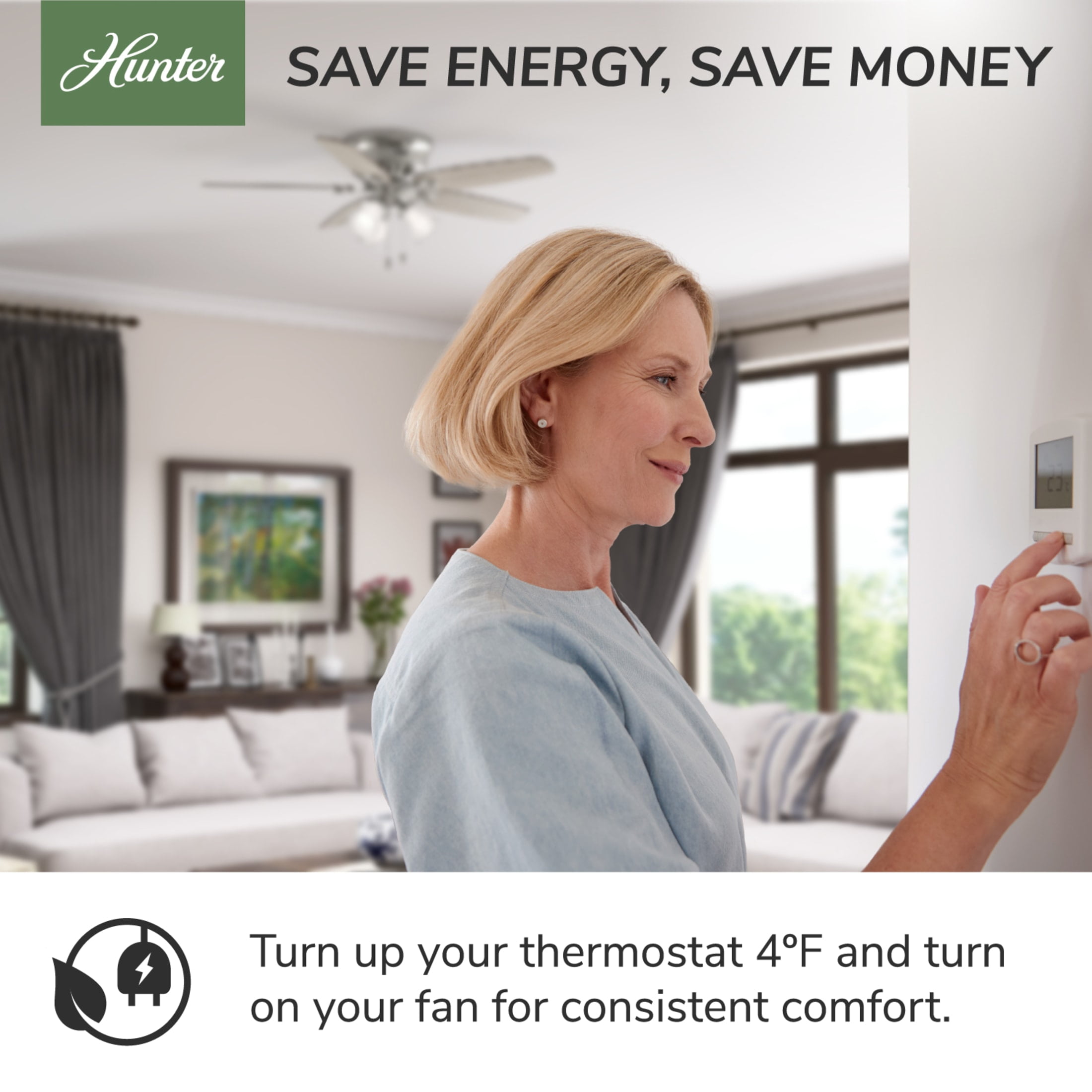 Hunter - Erling Indoor Ceiling Fan With Light, 44-inch, Matte White, Casual-style, 3-speed WhisperWind Motor, 51708, for Living Rooms, Bedrooms - Image 10