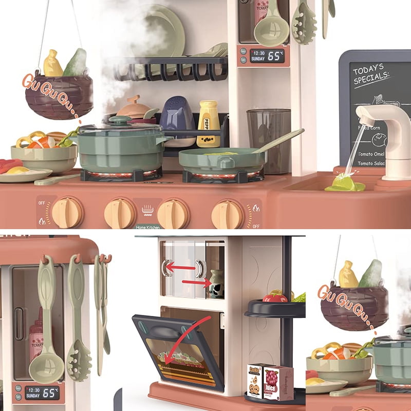 PayUSD 28.3" Kids Play Kitchen Playset for Toddlers with Realistic Sounds and Lights 43 Pcs Pretend Play Toy Set with Simulation of Spray Kids Kitchen Toys for Boys Girls Christmas Birthday, Orange - Image 8