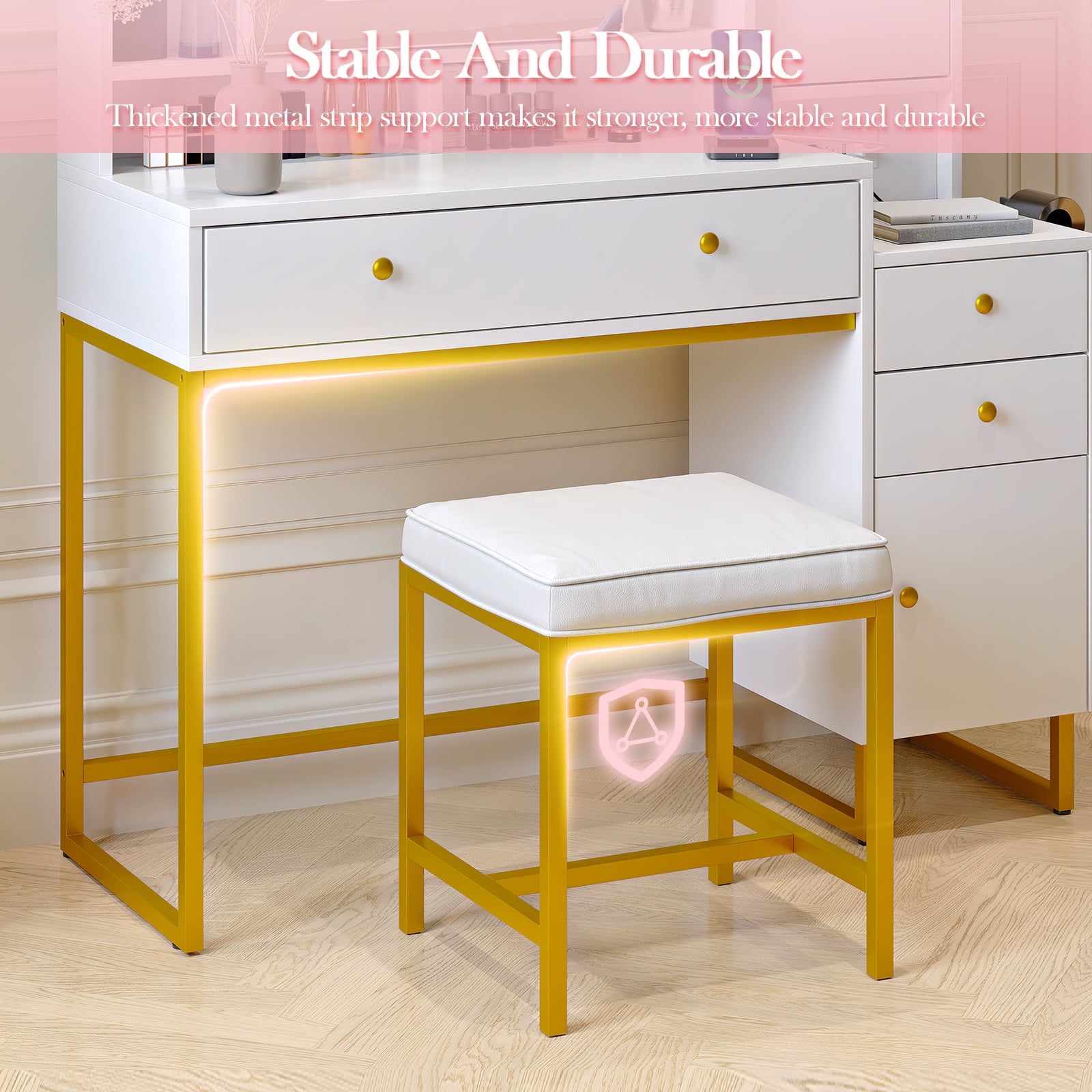 VIPLIVE Vanity Desk with LED Lighted Mirror & Power Outlet, Makeup Vanity Table with Jewelry Cabinet 2 Drawers, and 4 Storage Shelves, 3 Lighting Colors White Vanity Set for Bedroom & Dressing Room - Image 2