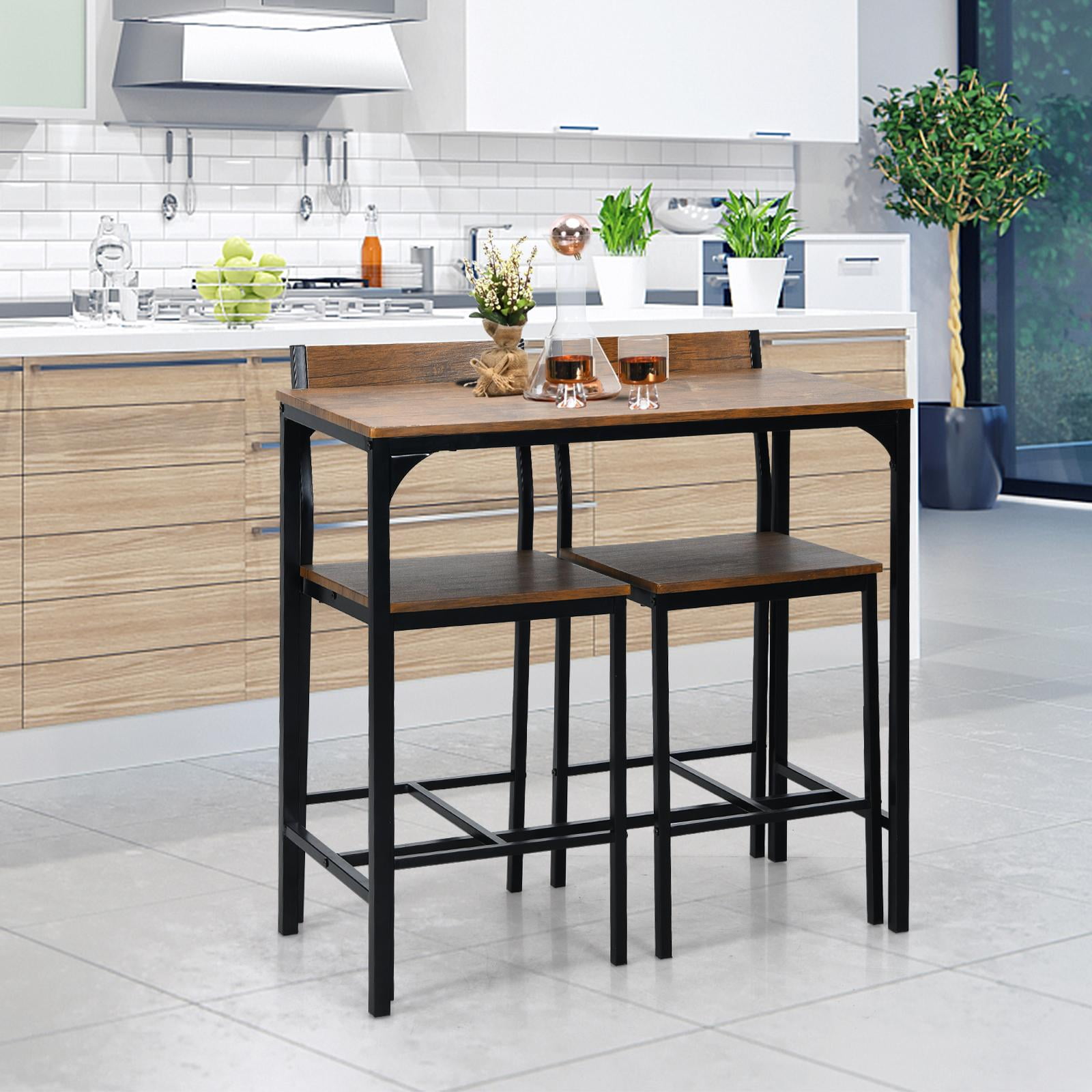 Giantex 3 Pieces Bar Table Set, Pub Table Set, Modern Industrial-style Table & Chair Set for Kitchen, Dining Room, Easy Assembly - Image 7