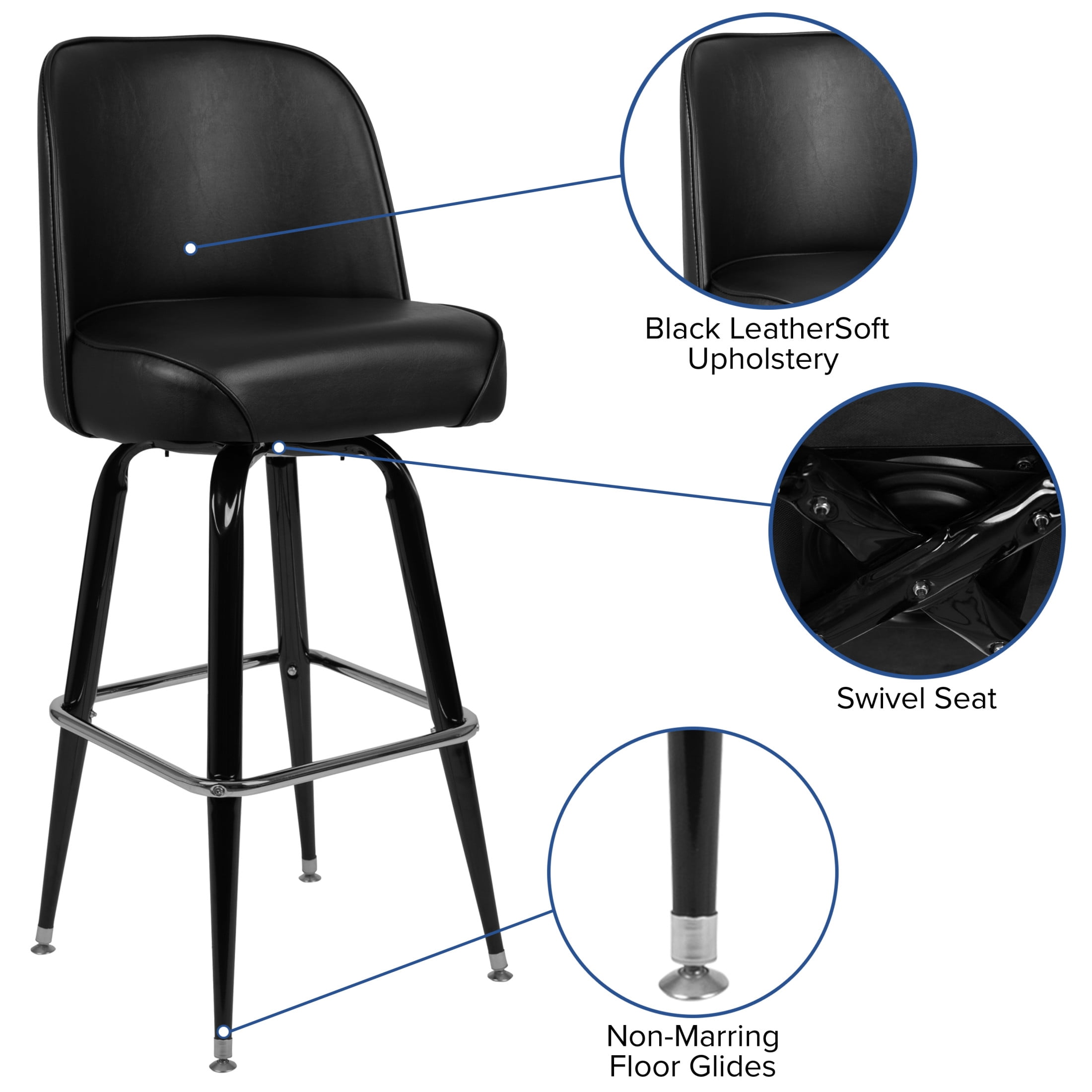Flash Furniture James Vinyl Upholstered Modern Metal Swivel Barstool, Black - Image 5