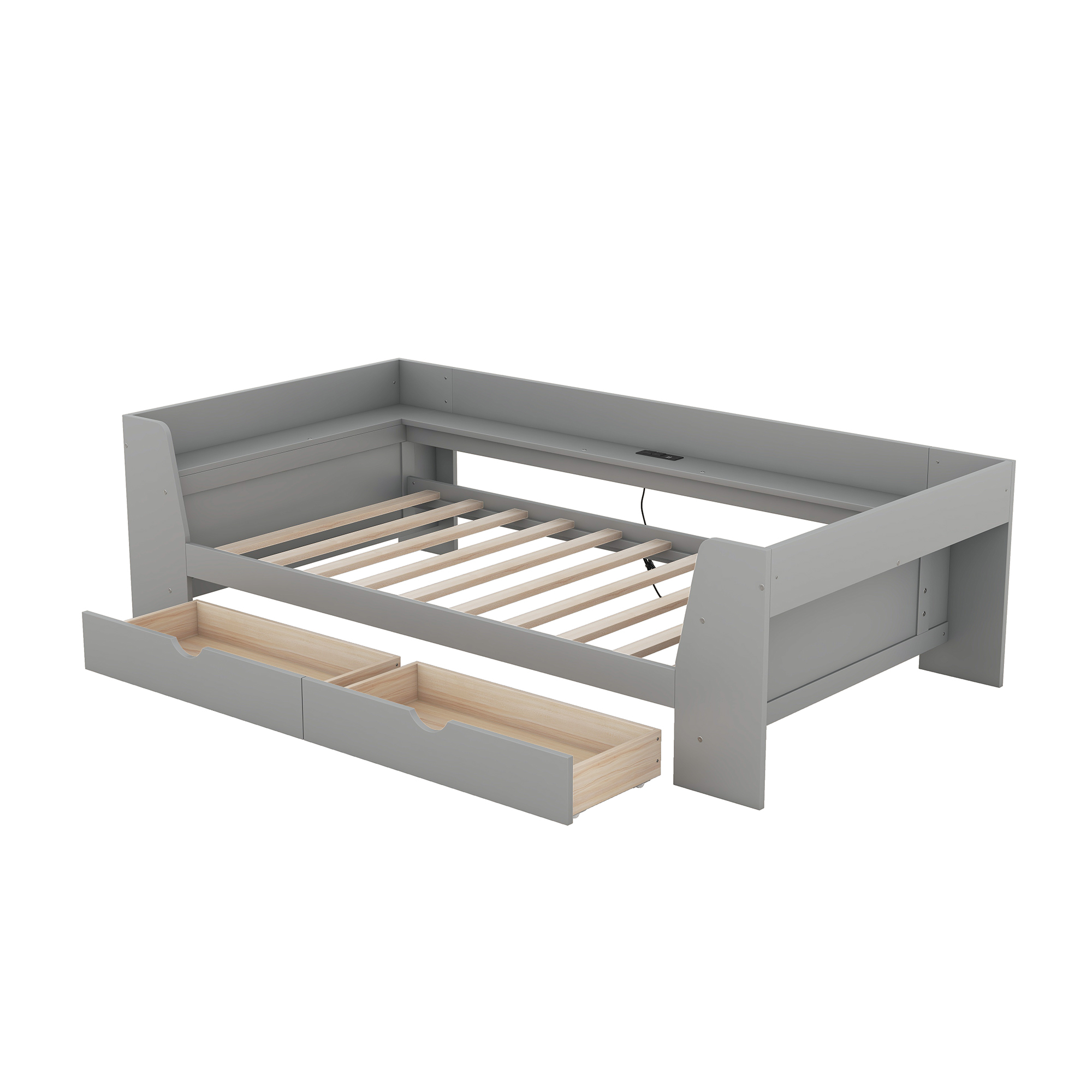 Euroco Twin Size Daybed with Shelf, Drawers and Charging Station for Bedroom, Gray - Image 5
