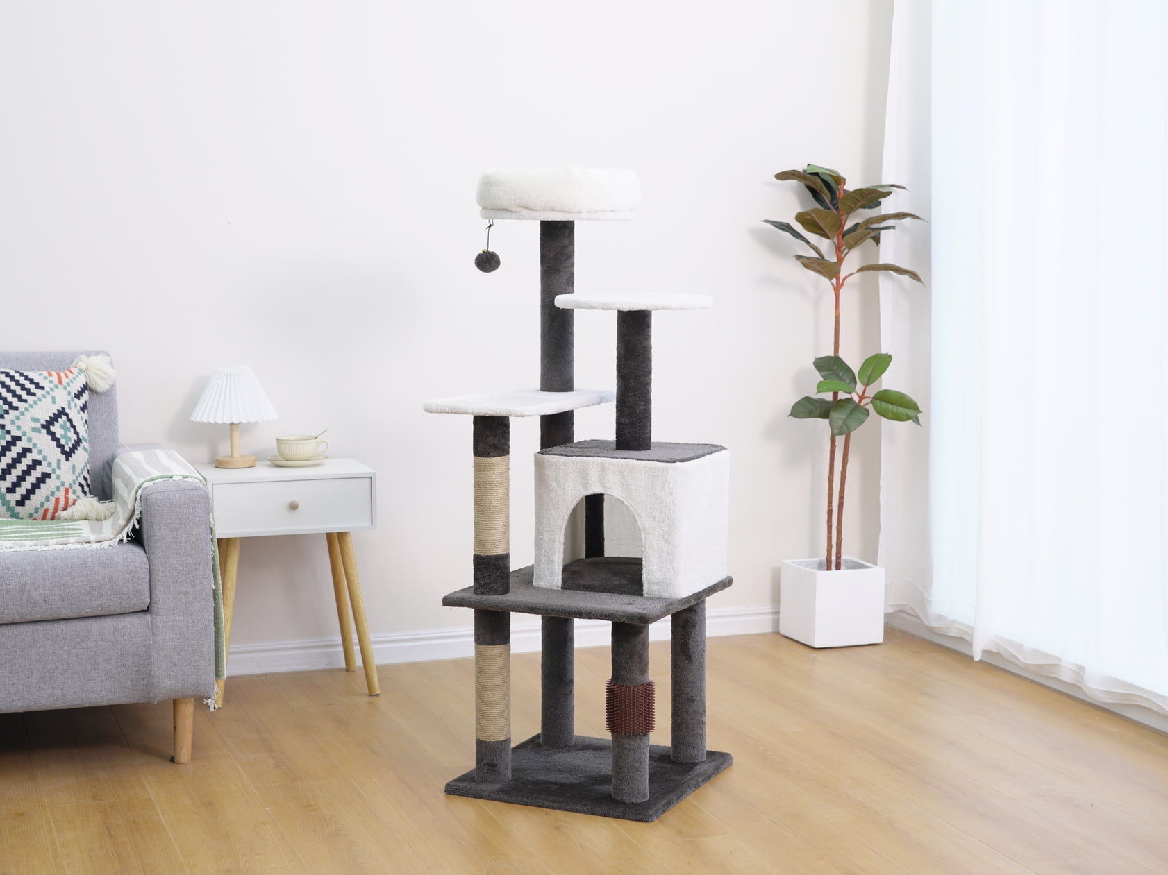 Vibrant Life 5-Level 49" Minimalist Cat Tree with Condo Perch Scratching Post, Brown&Beige - Image 2