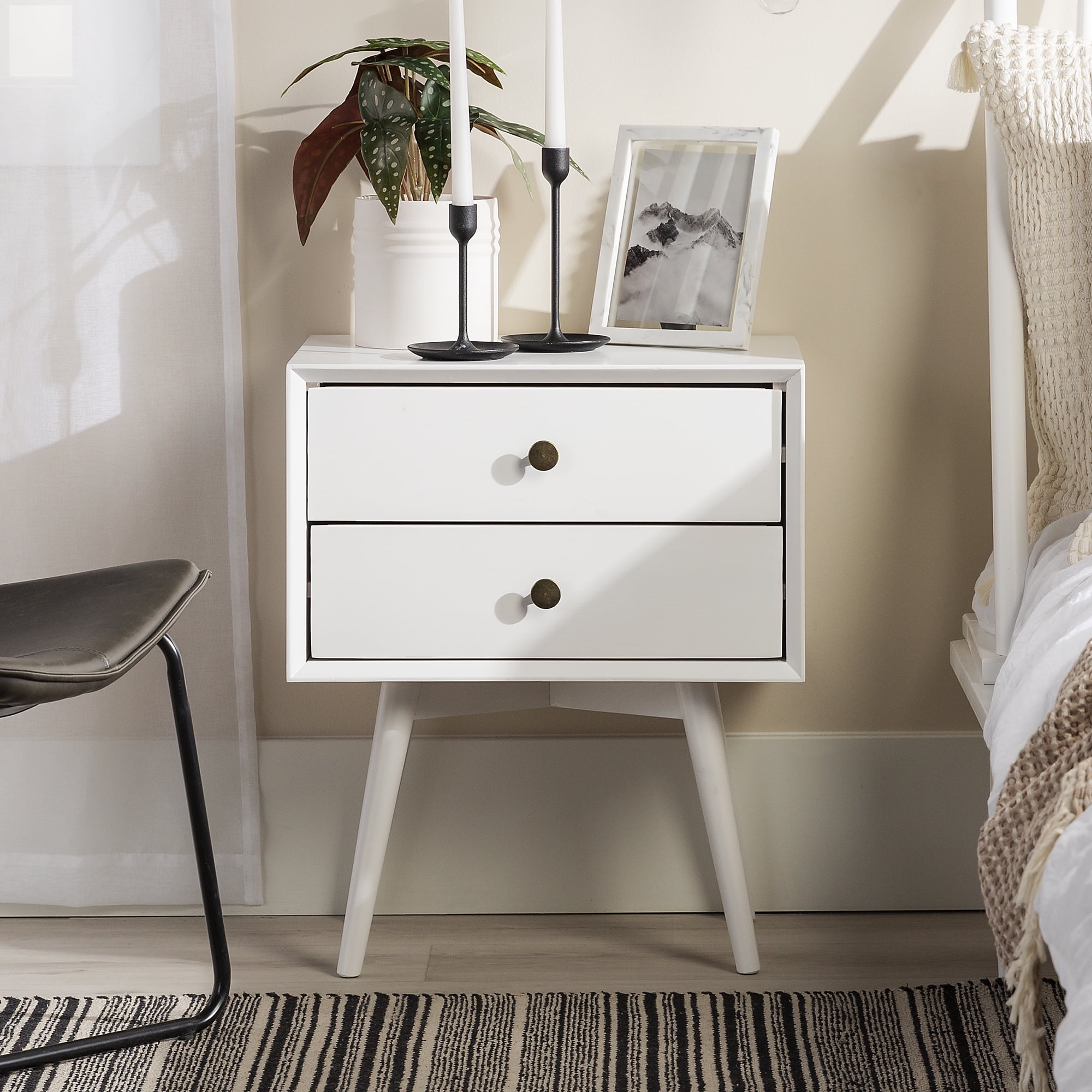 Walker Edison Mid Century Modern 2 Drawer Nightstand, White - Image 10