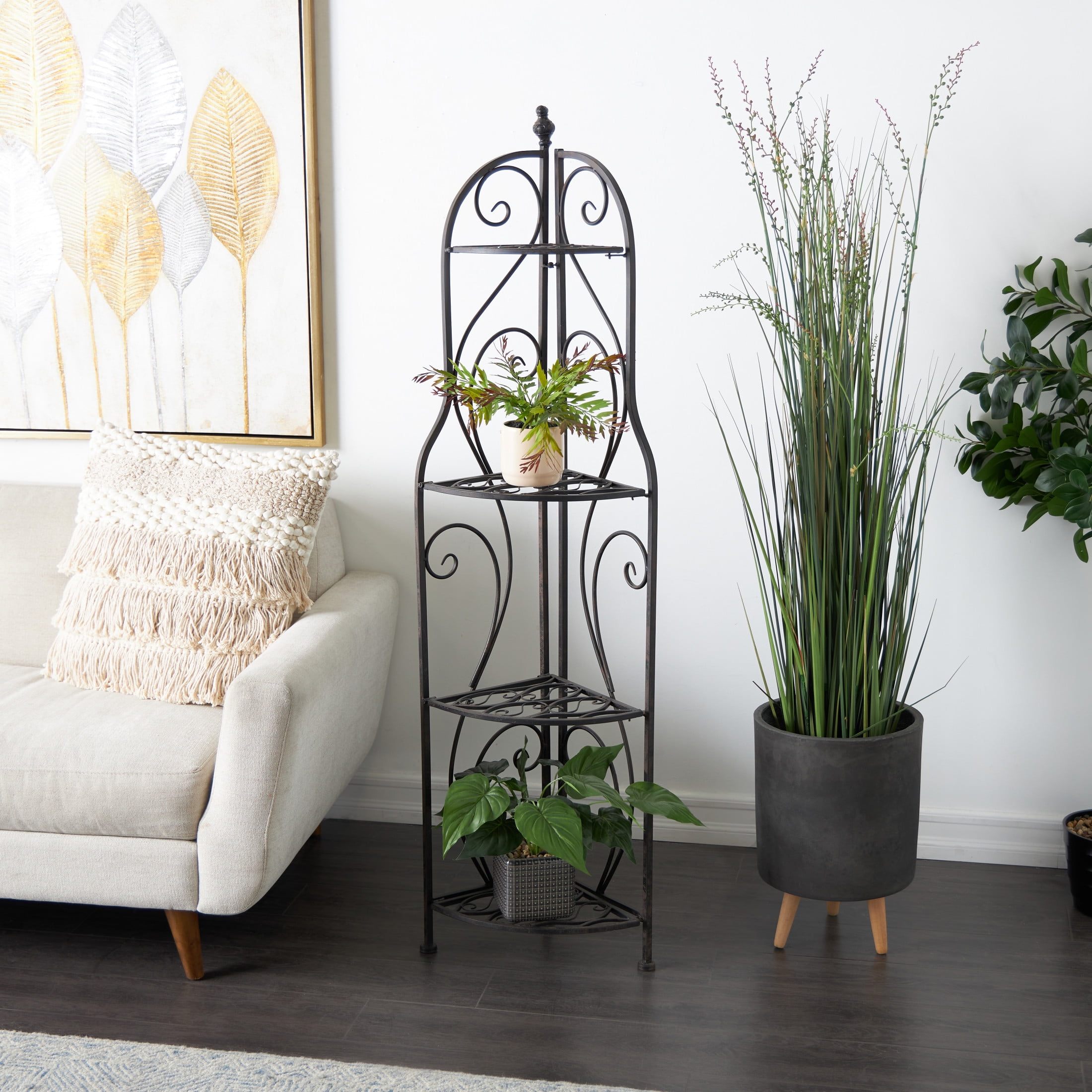 DecMode 17" x 60" Black Metal Scroll Indoor Outdoor Arched Tall Folding Corner 4 Shelf Bakers Rack, 1-Piece - Image 12