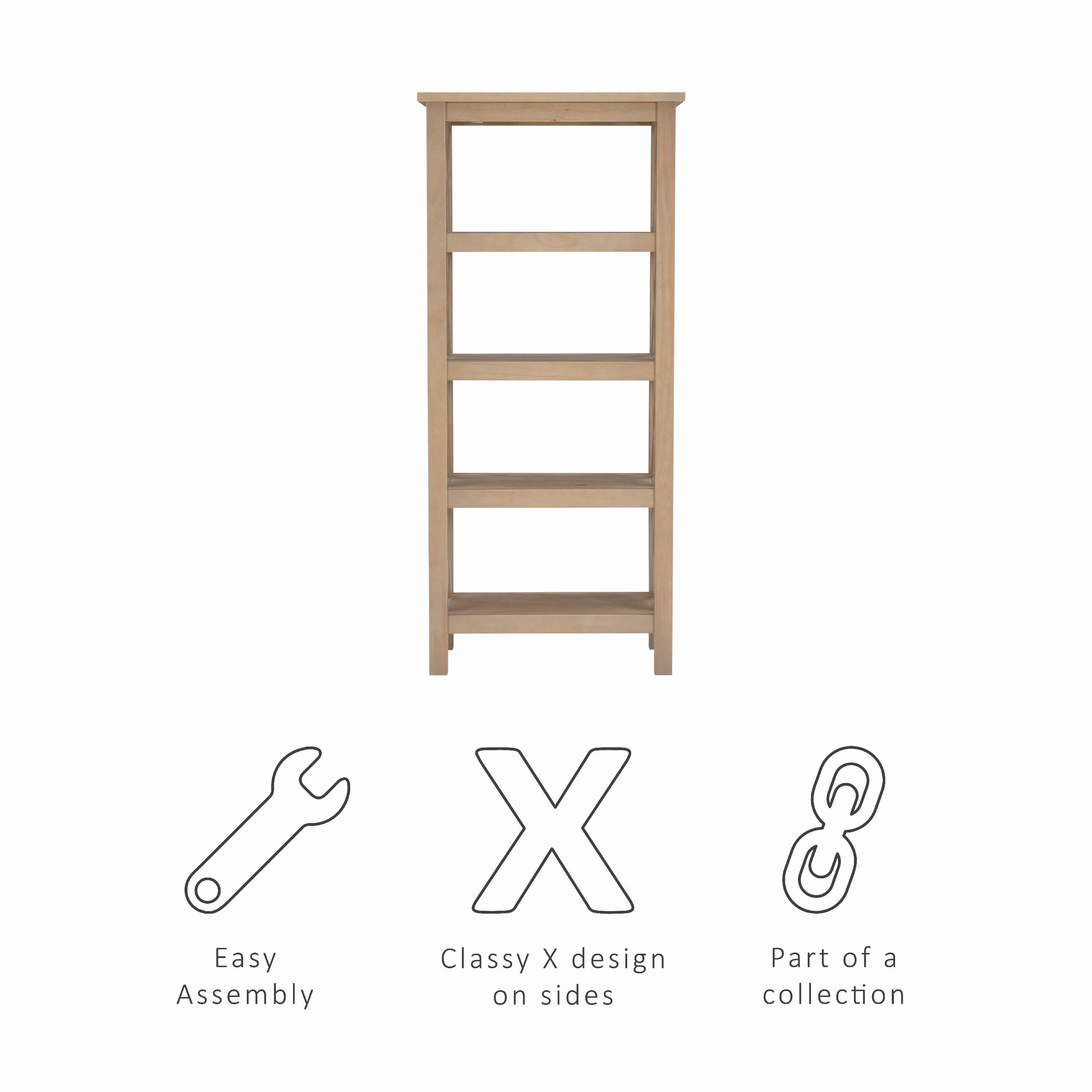 Linon Edmiston 4-Shelf Bookcase, 54" Tall, Driftwood - Image 12