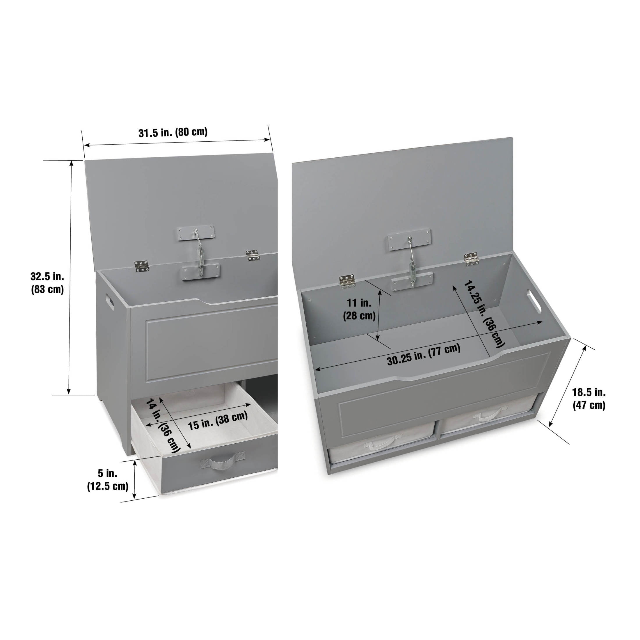 Badger Basket Children's Wooden Up & Down Toy Box and Storage Bench 3.8 Cu ft. - Gray - Image 8