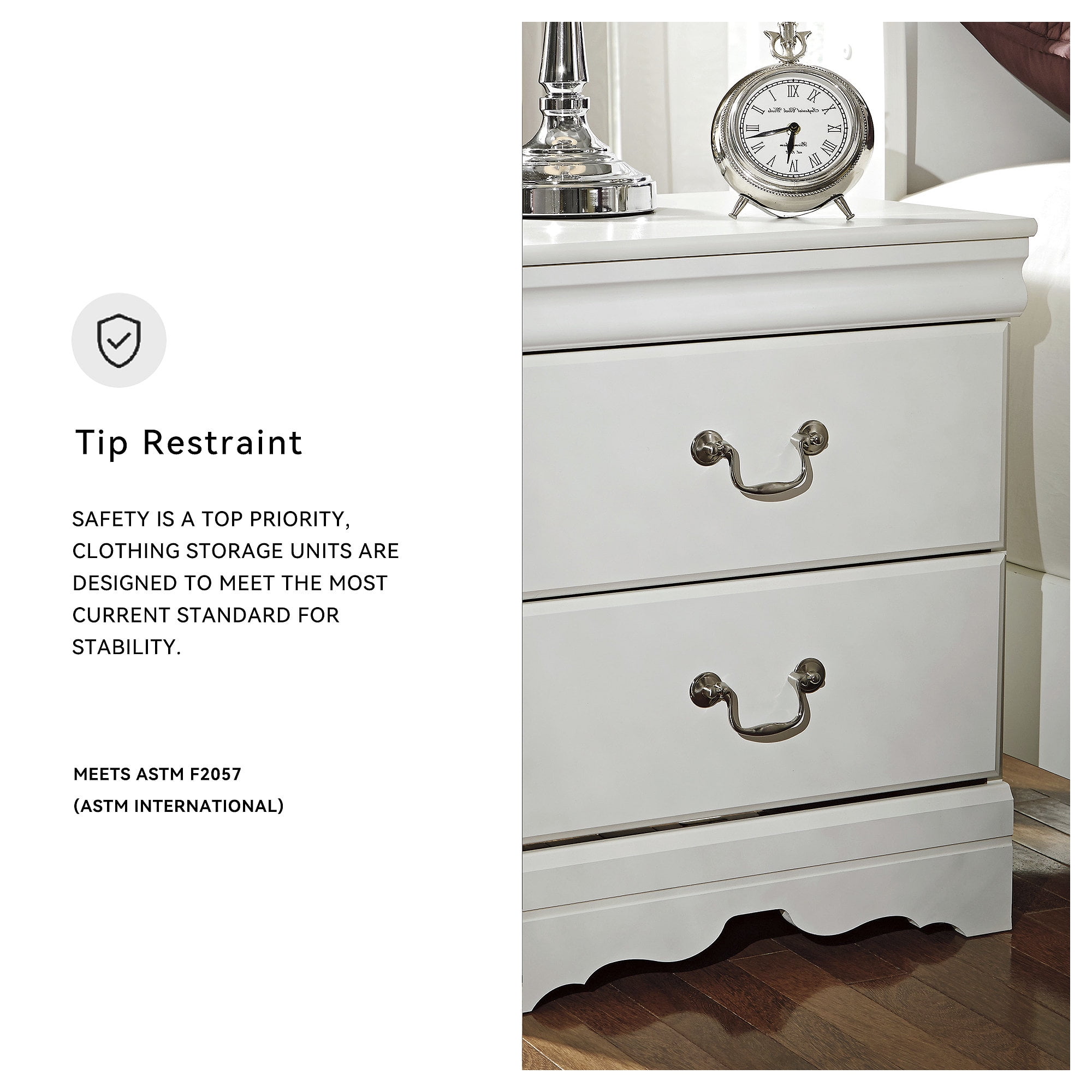 Signature Design by Ashley Anarasia 2-Drawer Nightstand – White Louis Philippe Style, Sleek Bedside Table with Pewter Hardware & Smooth-Gliding Drawers - Image 5