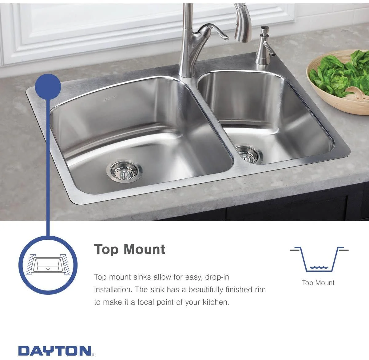 Elkay Dayton Stainless Steel 25" x 21-1/4" x 5-3/8", Single Bowl Drop-in Sink - Image 6