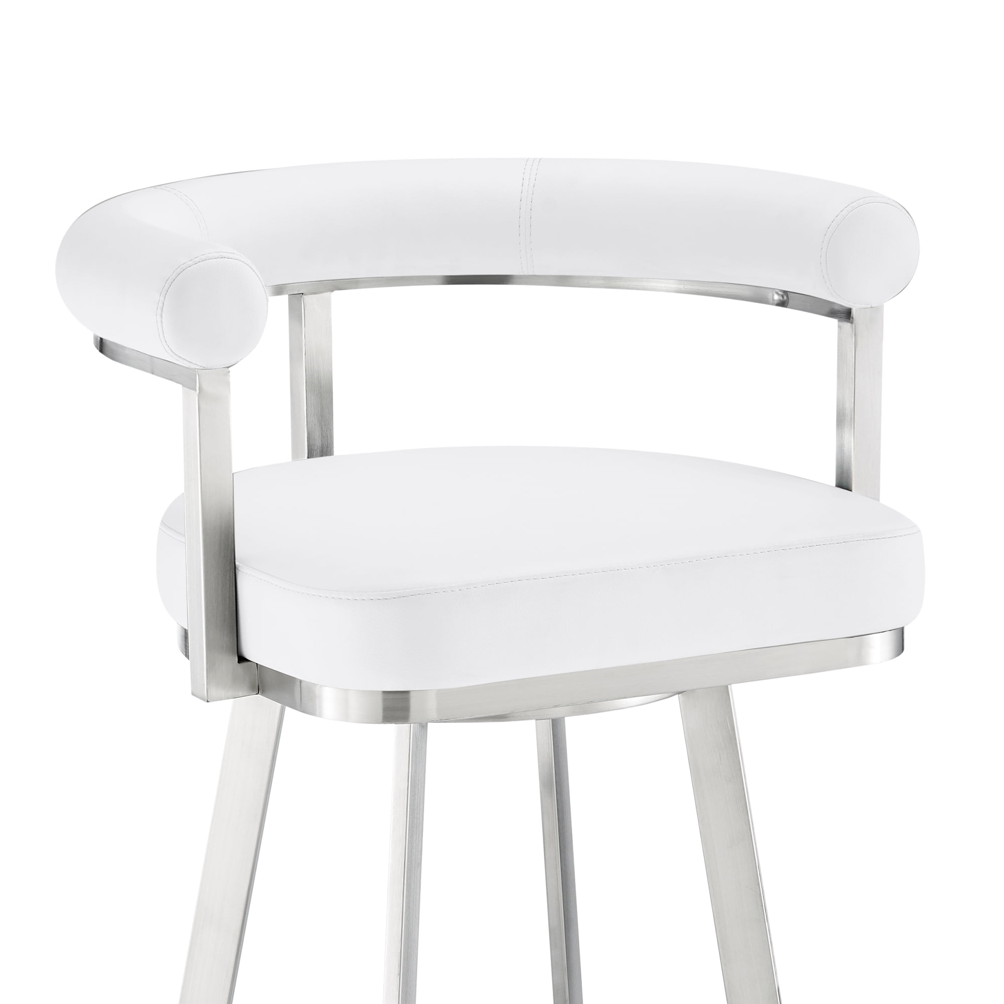 Magnolia 30" Swivel Bar Stool in Brushed Stainless Steel with White Faux Leather - Image 4
