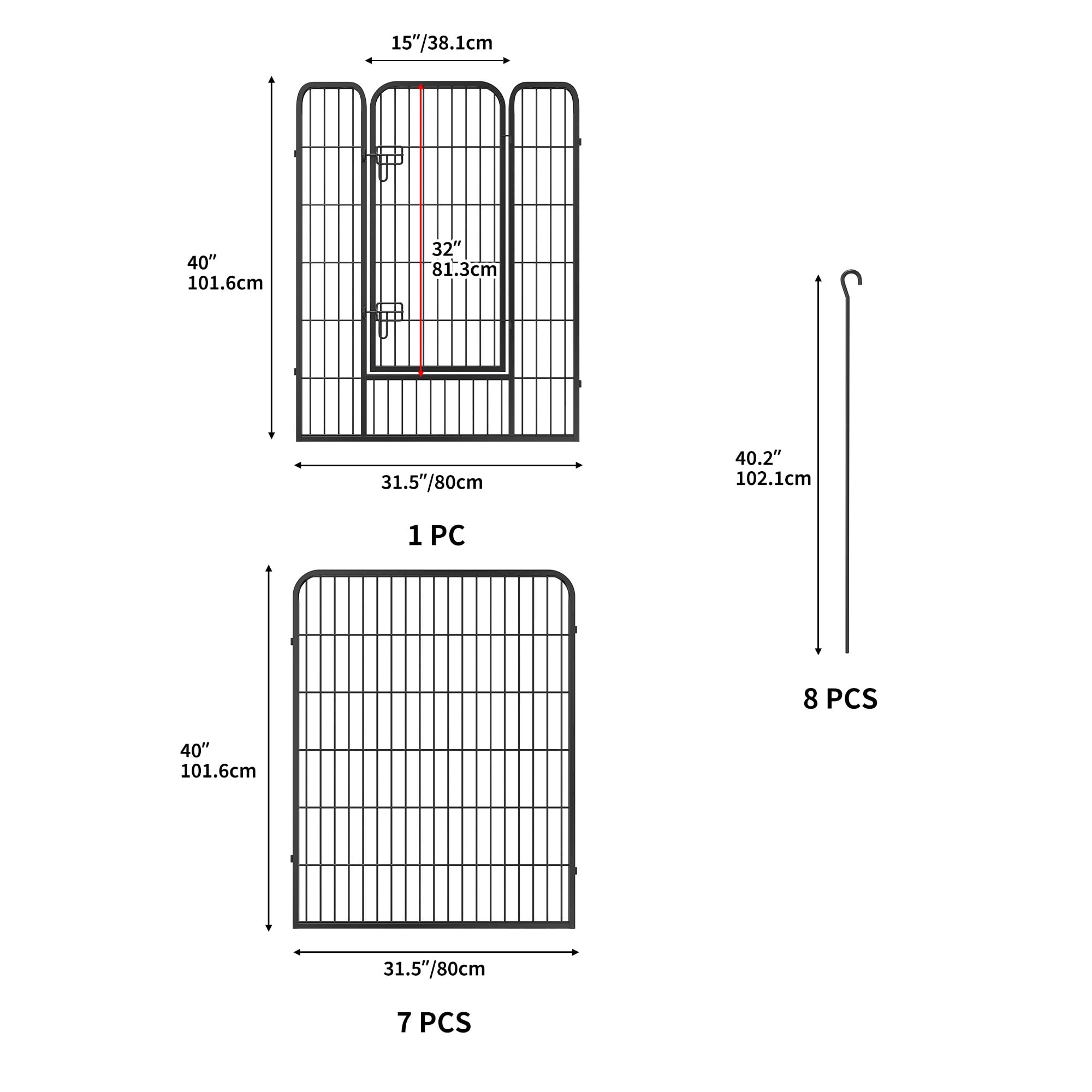 Dextrus Metal Panel Decorative 8 Pcs Garden Fence 40 inch Tall Multi-Purpose Indoor and Outdoor Animal Barrier Pet Dog Fence with Door for Yard Patio, Black - Image 3