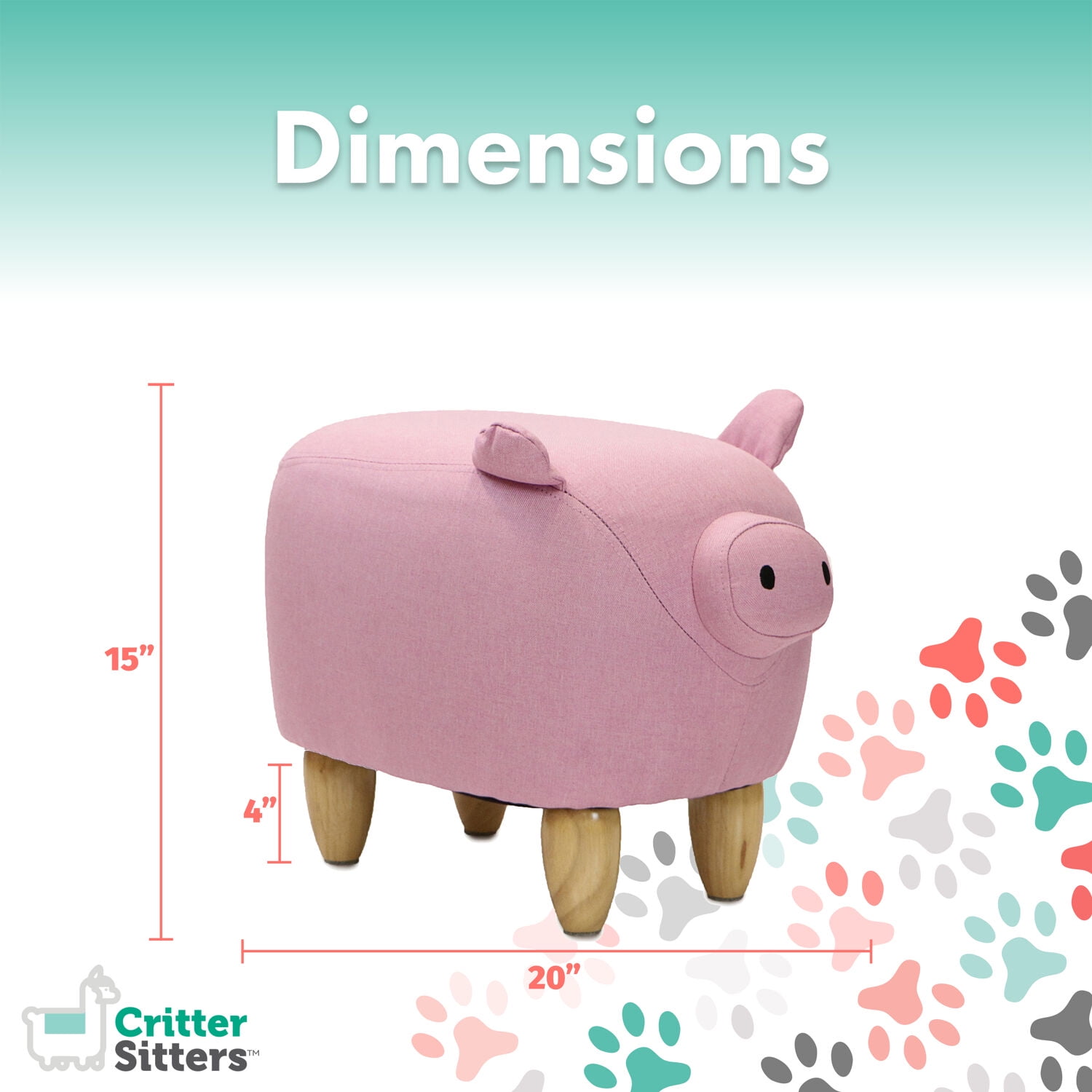 Critter Sitters 15-In. Seat Height Pink Pig Animal Shape Ottoman - Furniture for Nursery, Bedroom, Playroom, and Living Room Decor - Image 8