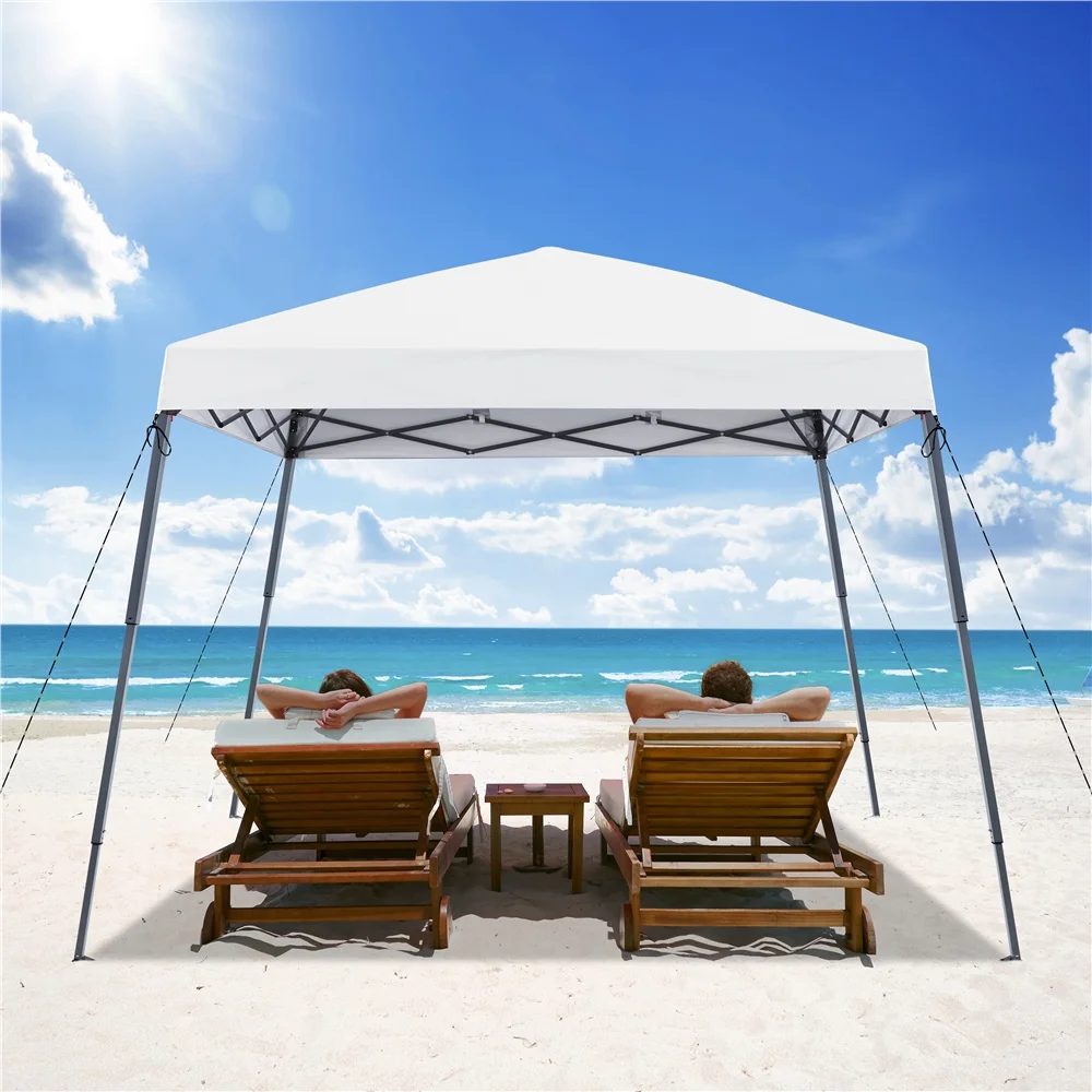Alden design Pop-Up Canopy Outdoor Tent with Carrying Bag Sandbag Ropes Pegs, White - Image 2