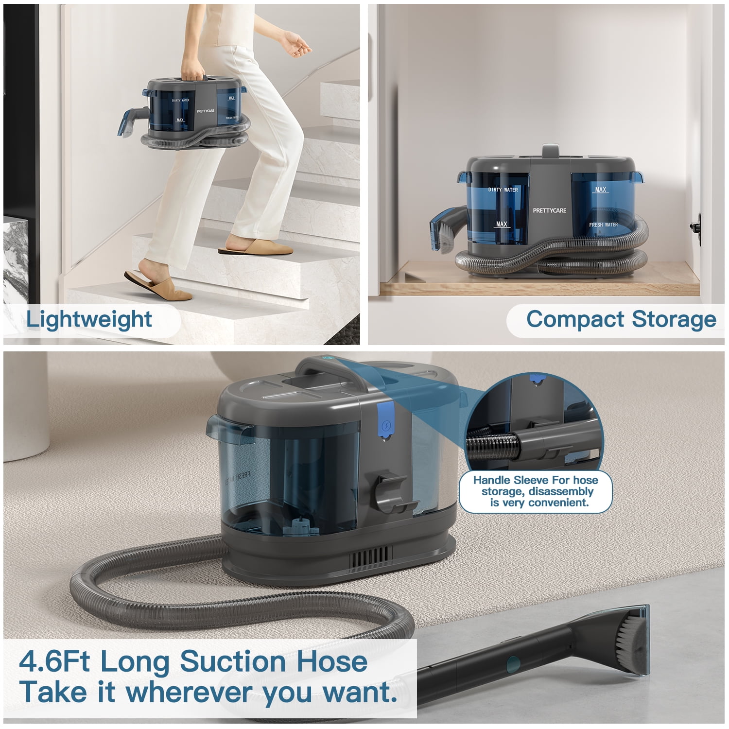 PrettyCare Cordless Portable Carpet Shampooer,Pet Stain Remover,Car Cleaner and Auto Detailer PC808 - Image 2