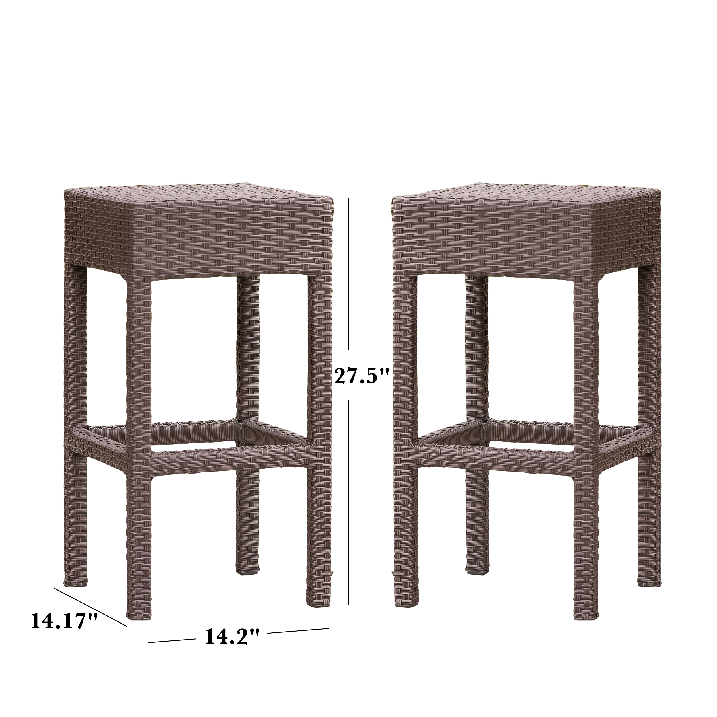 Outdoor Wicker Backless Bar Stool, Set of 2, Dark Brown - Image 2