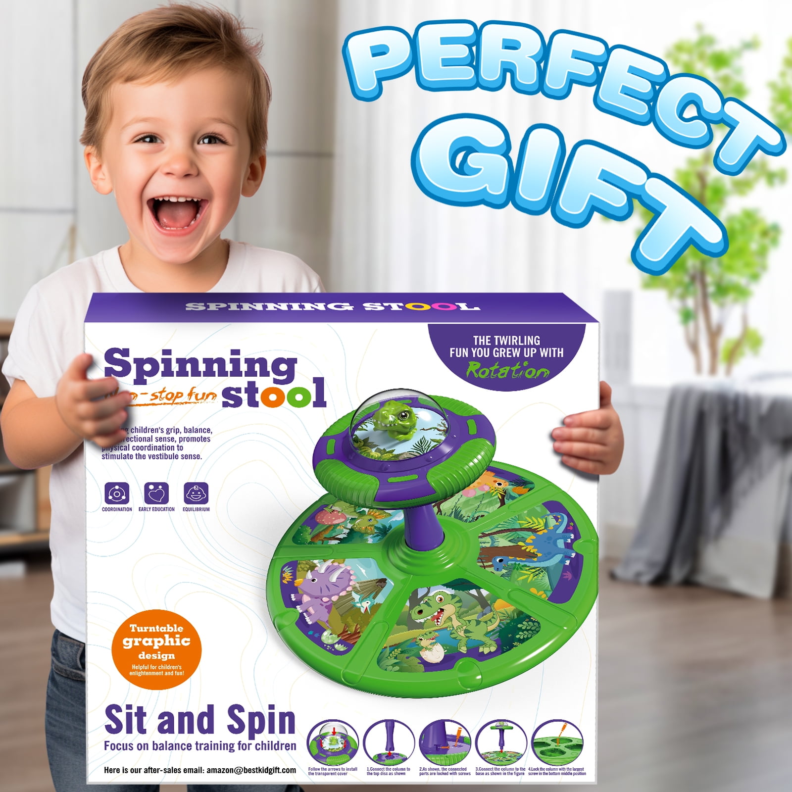 Beefunni Dinosaur Sit Twister and Spin Toys for Toddlers, Christmas Birthday Gift for Boys Girls Age 2 3 4, Spin Toys with LED Lights and Music, - Image 2