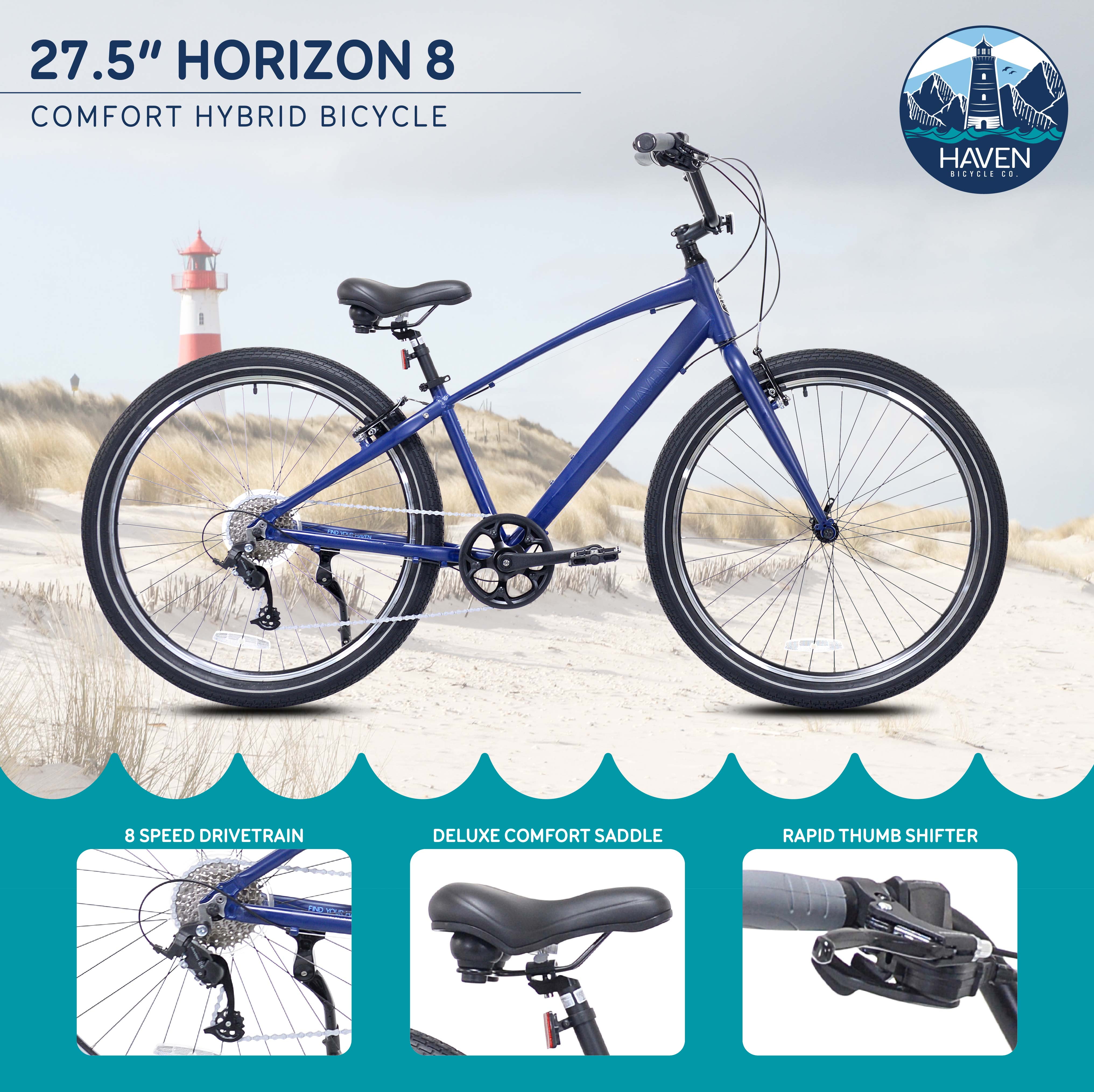 27.5" Haven Horizon 8 Step-Over Beach Cruiser Bicycle, Matte Navy Depths, Small - Image 5