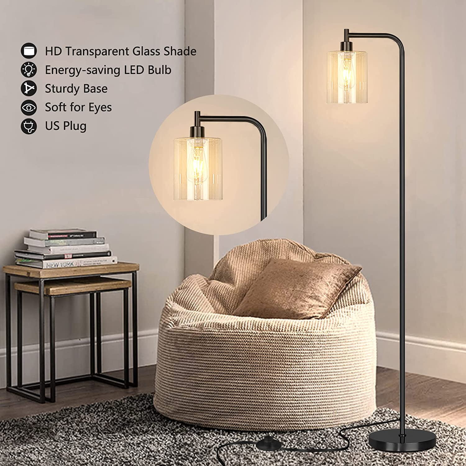 Rottogoon 67" Industrial LED Floor Lamp for Living Room Modern Standing Lamp Tall Pole Light Black - Image 6
