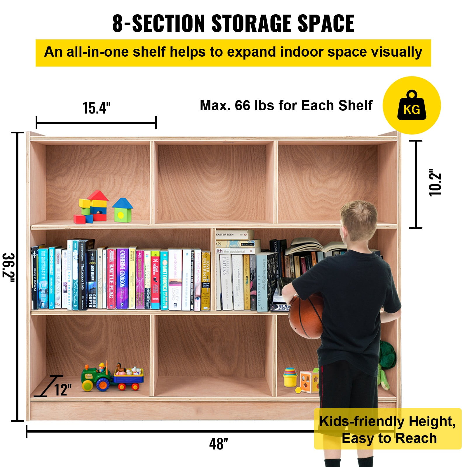 VEVOR Classroom Storage Cabinet Preschool Storage Shelves Wooden 8 Grids Toys Books - Image 5
