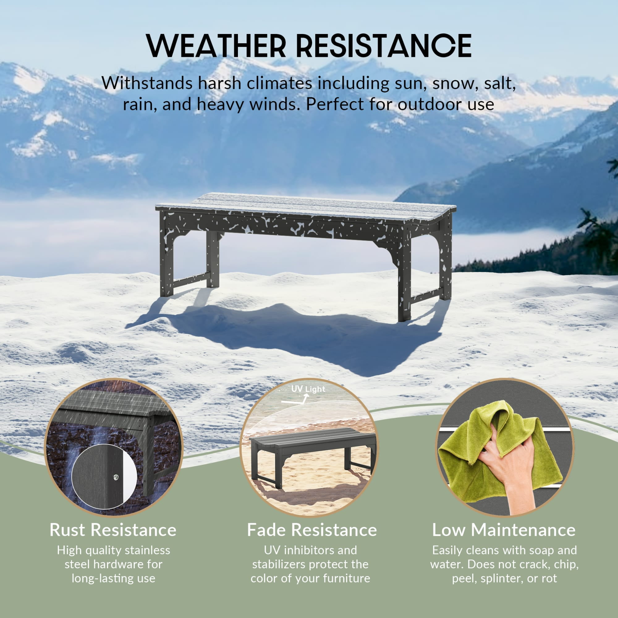 WestinTrends Malibu 46" length backless Outdoor Garden Bench, Gray - Image 3