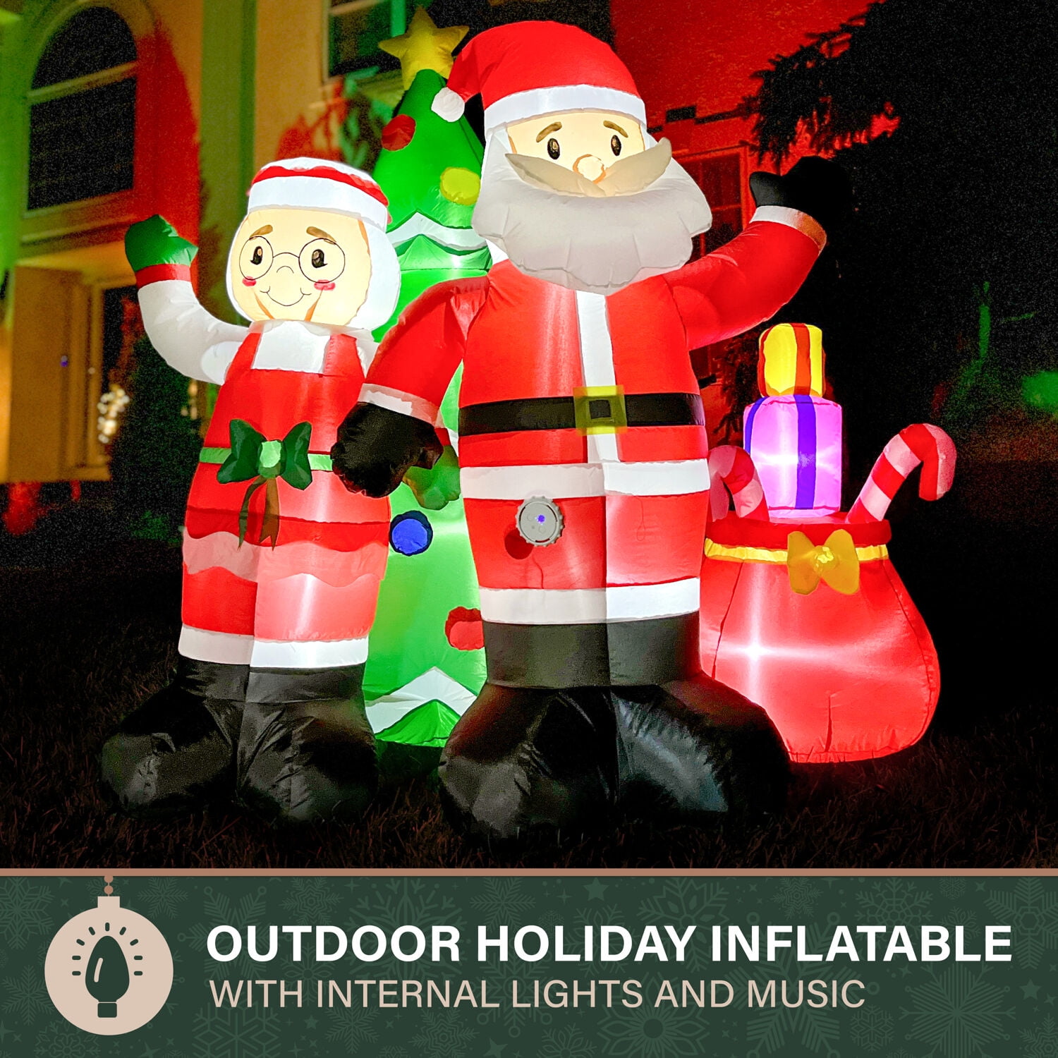 Fraser Hill Farm 6-Ft. Tall Pre lit Mr. and Mrs. Claus with Tree Inflatable with Music, FHFMRMRSCLS061-L - Image 9